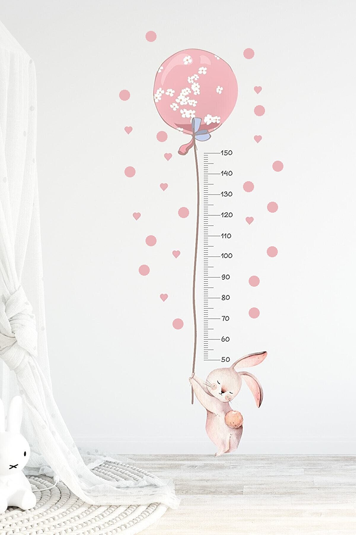 KT Decor Balonlu Tavşan Boy Ölçer Duvar Sticker Seti
