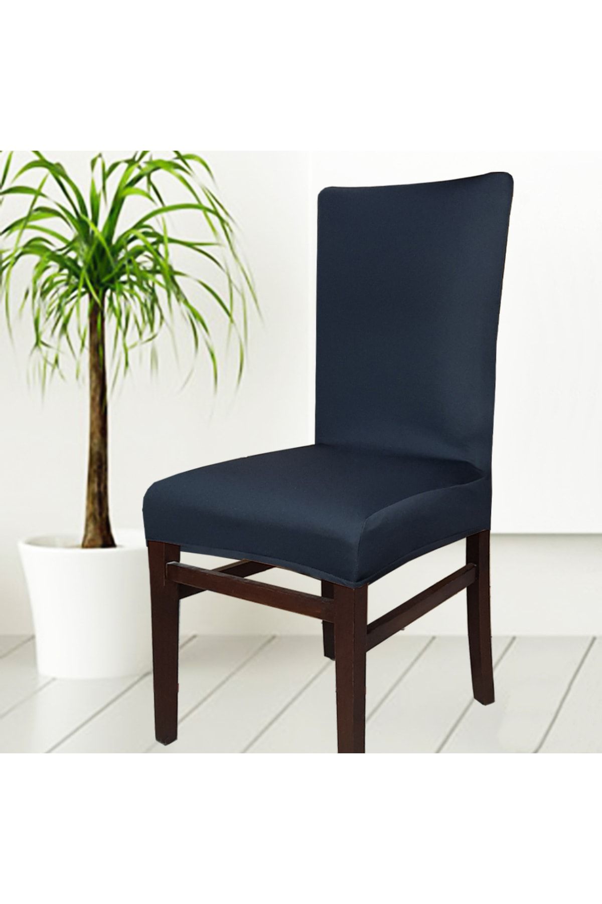 abeltrade Sandalye Kılıfı Kaliteli Mikro Kumaş Siyah Renk 6lı Standart Kare Sandalyelere Uygun 6lı