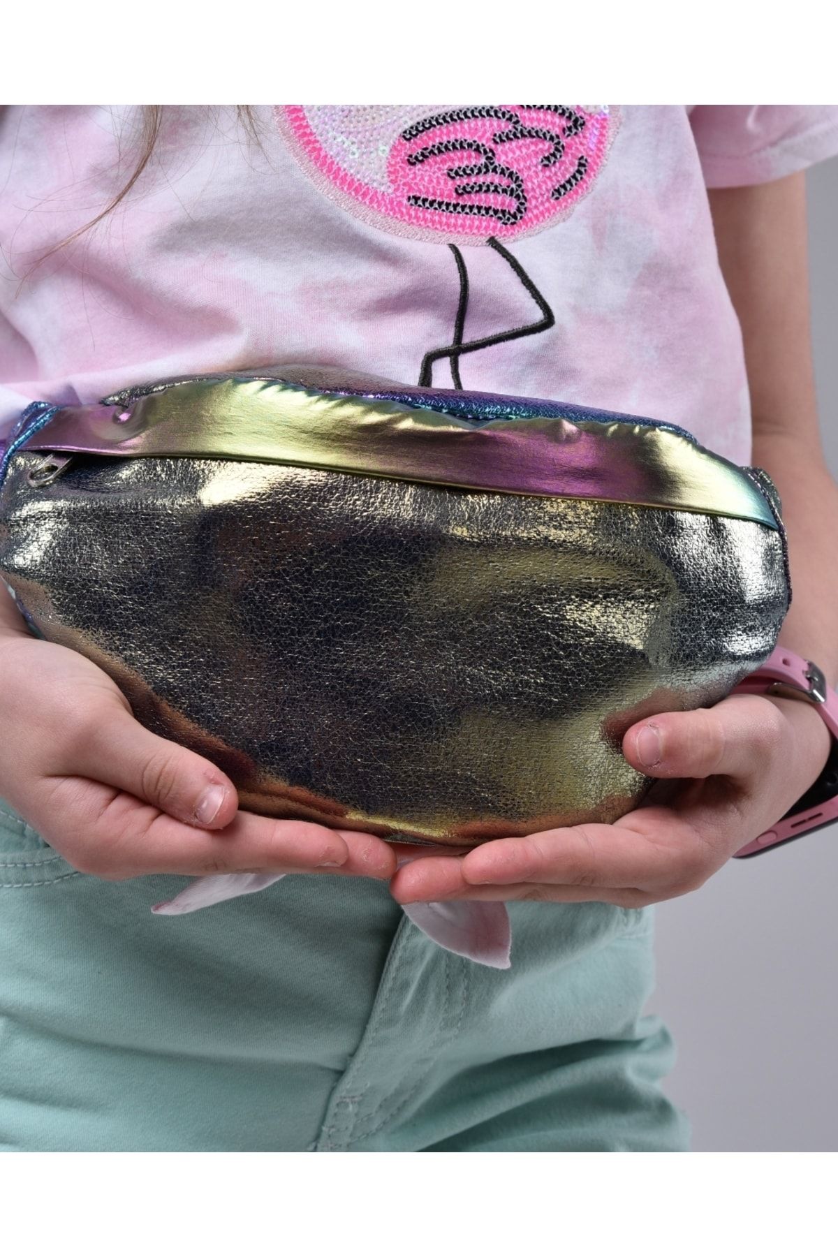 ICONE BAG Kız Çocuk Çantası, Hologram Desenli Ayarlanabilir Askılı Bel Çantası, Tek Cepli Ve Fermuarlı Çanta