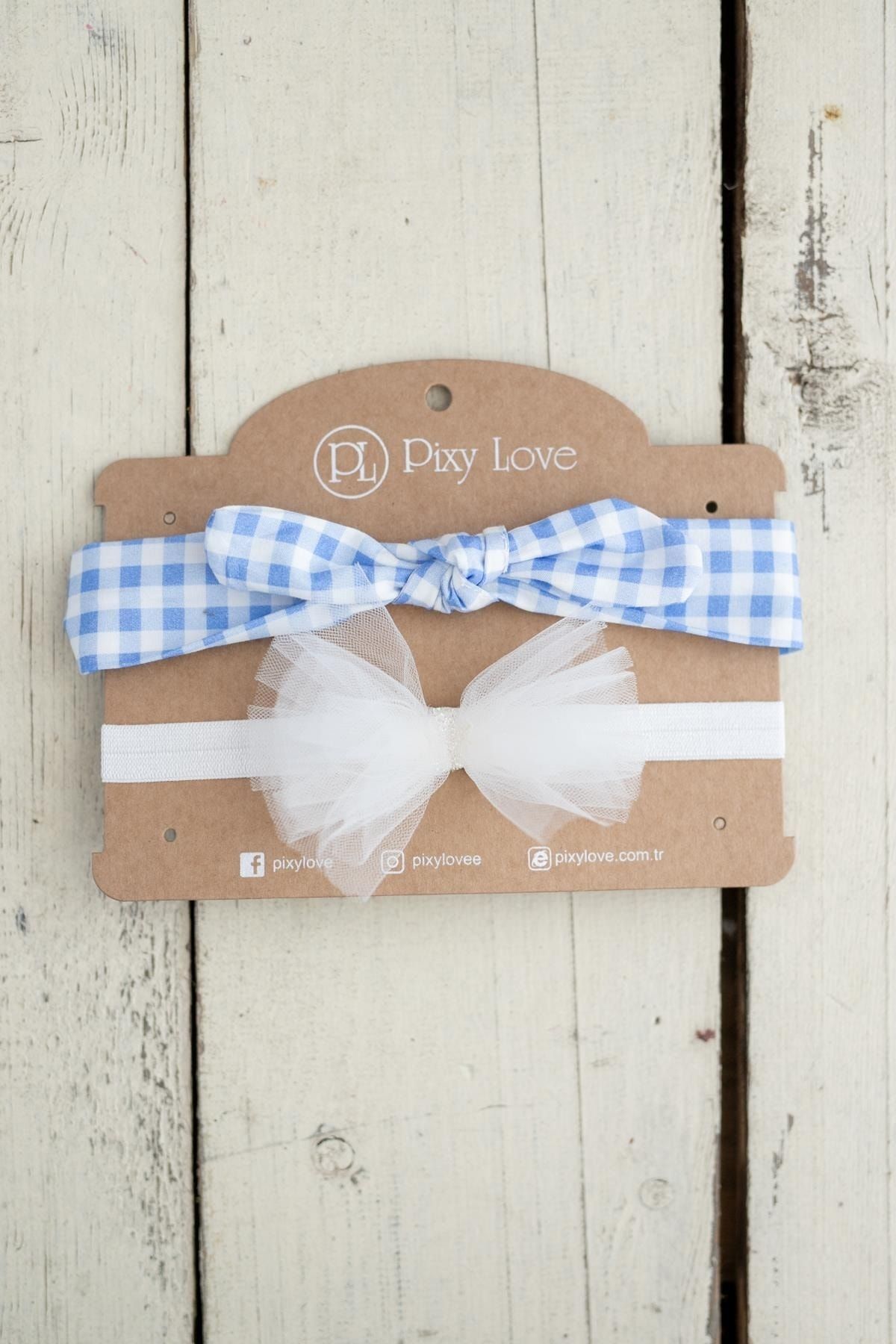 Pixy Love Mavi Kız Bebek 2'li Bandana Set Sky