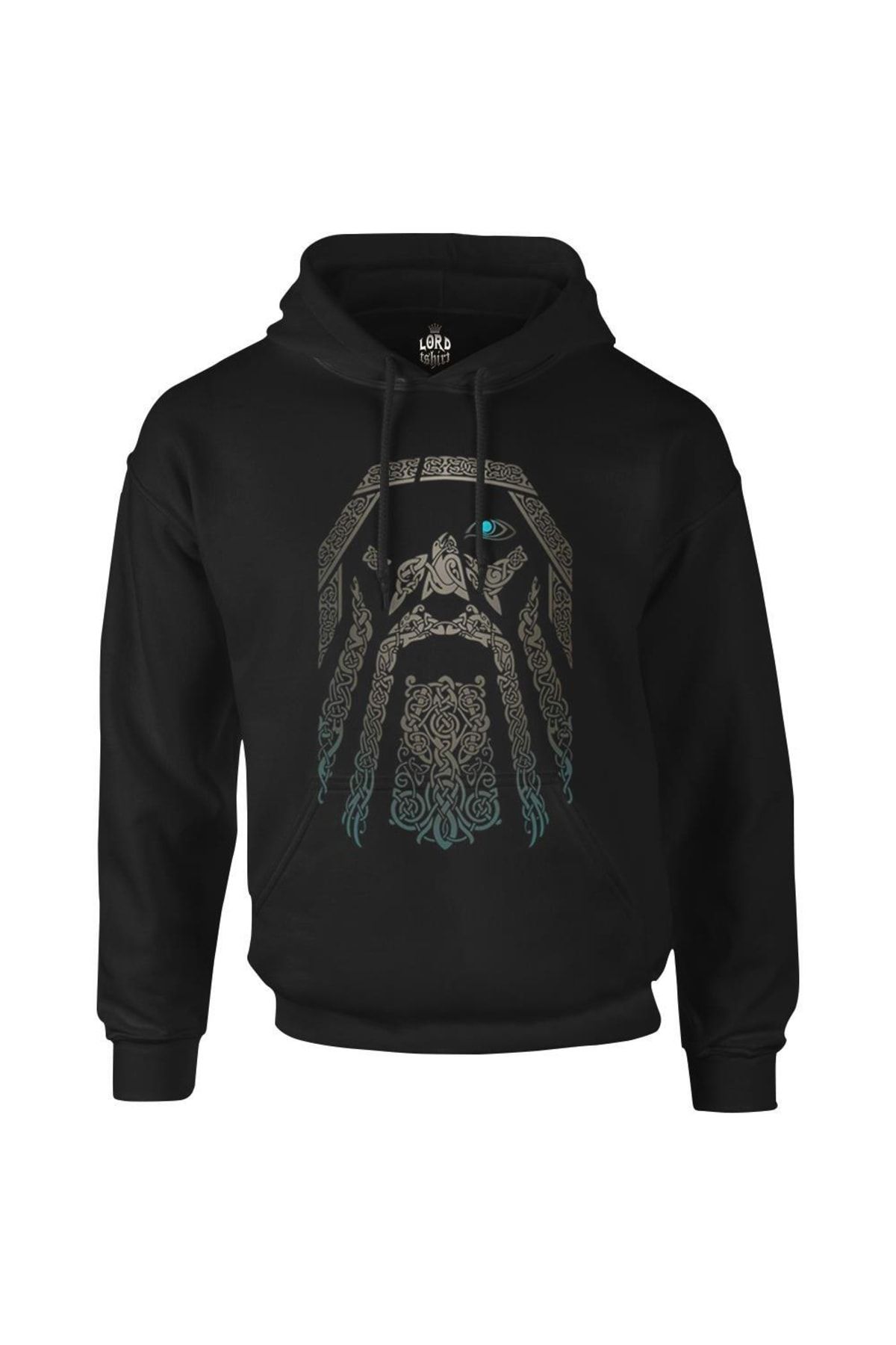 Lord T-Shirt Erkek Siyah Vikings - Odin Fermuarsız Kapşonlu Sweatshirt - PH-1146
