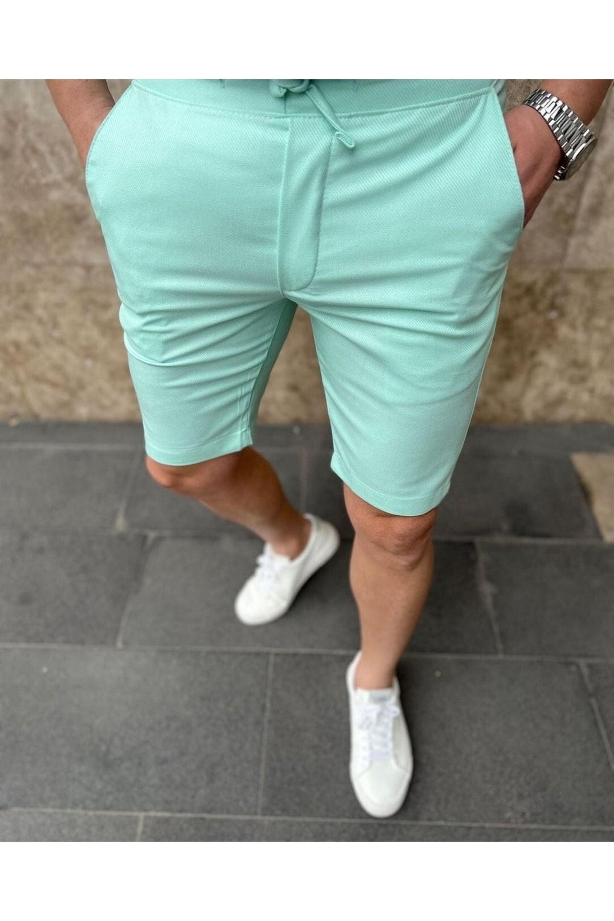 AGUSTİNİ Erkek Jogger Su Yeşili Kısa Şort Pantolon Slim Fit |