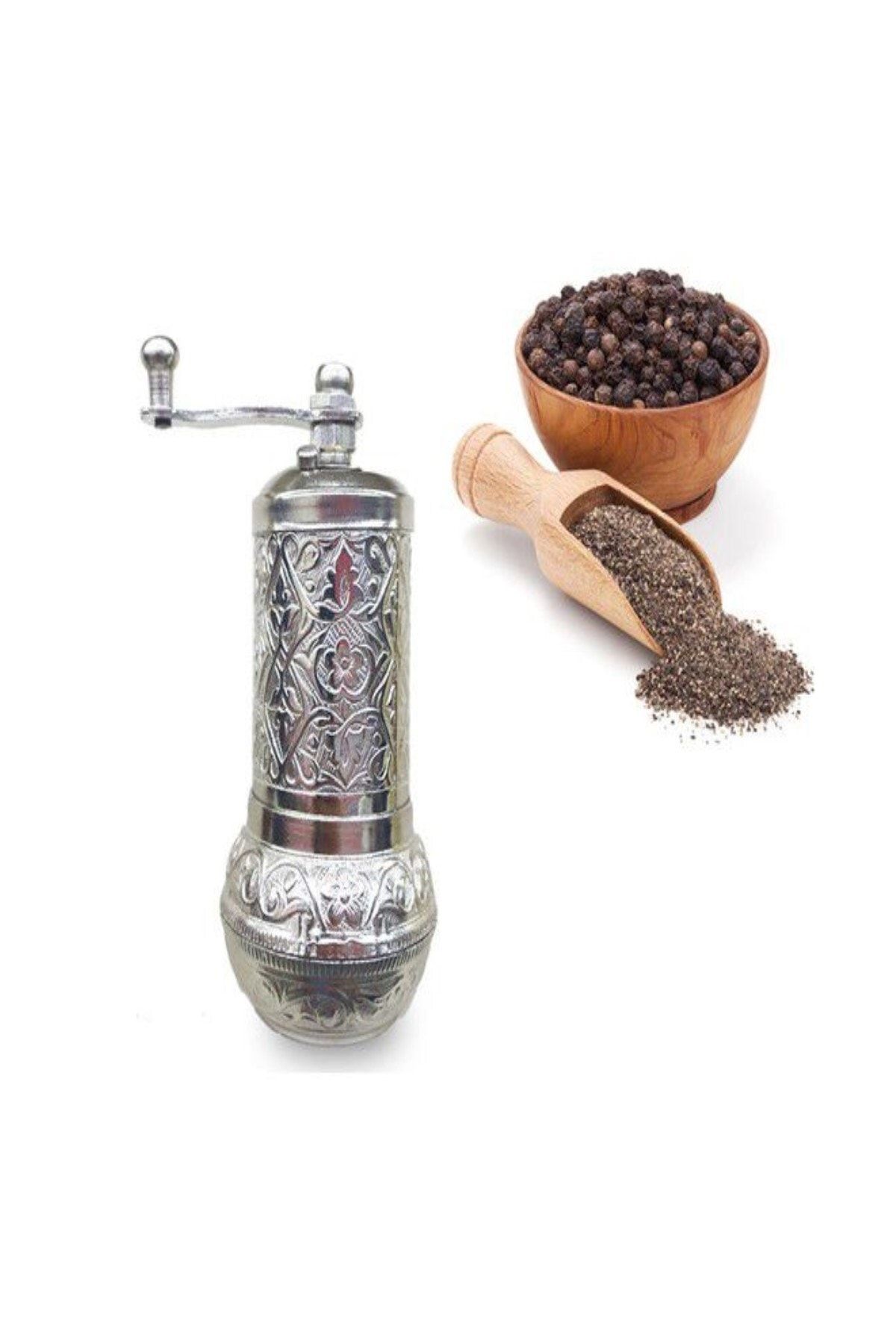 RoseRoi Gümüş Renk Otantik El Yapmı Kahve Karabiber Tuz Pirinç Değirmeni Mini Öğütücü