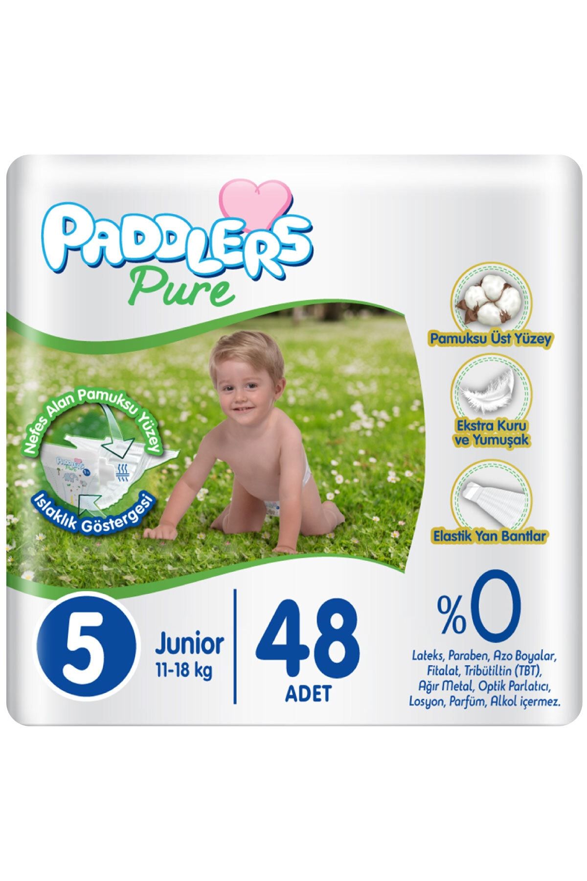 Paddlers Pure Bebek Bezi 5 Numara Junior 48 Adet (11-18 Kg) Jumbo Paket