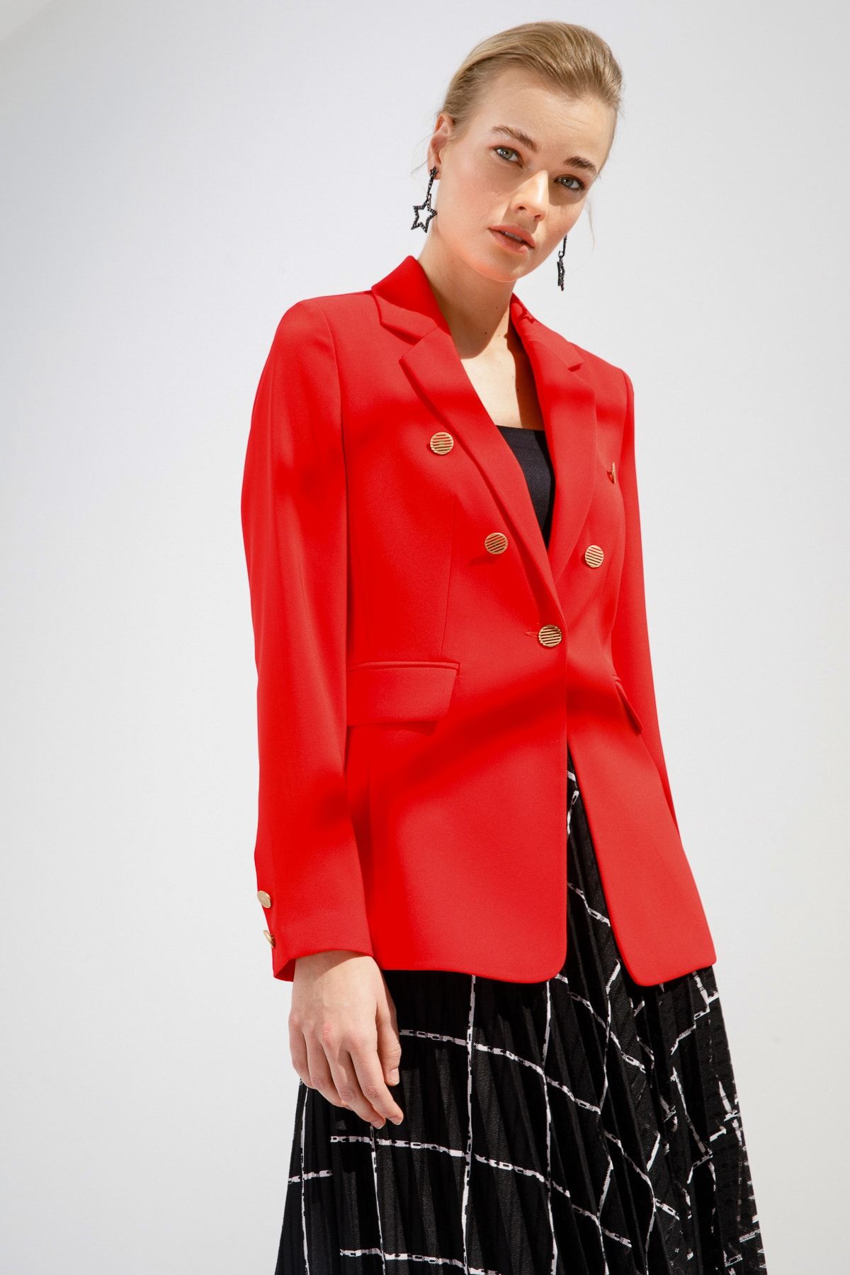 Ekol Kadın Kırmızı Düğmeli Ceket
