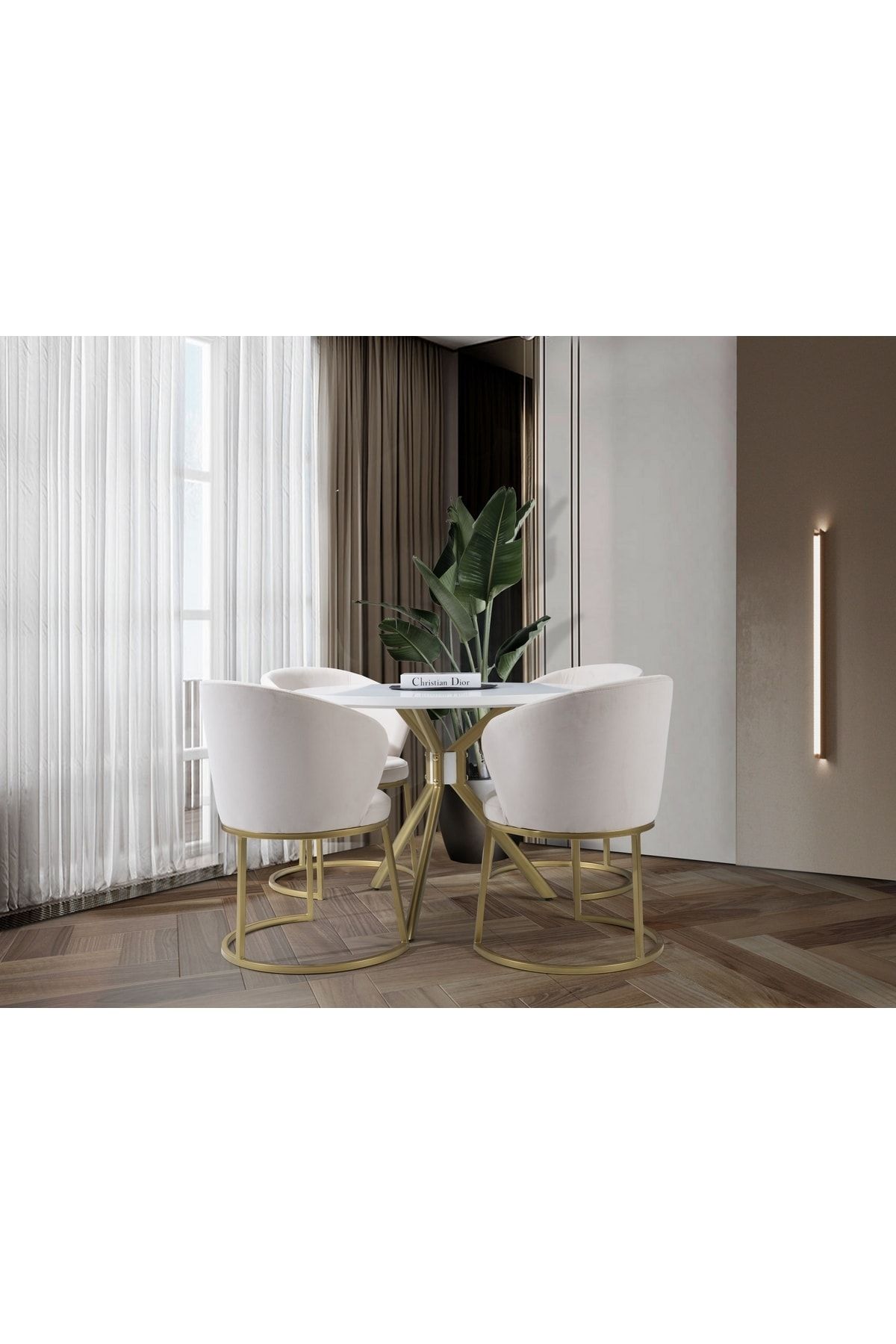Alperarda Design Linz Plus Sandalye 4 Adet Mat Gold Ayaklı