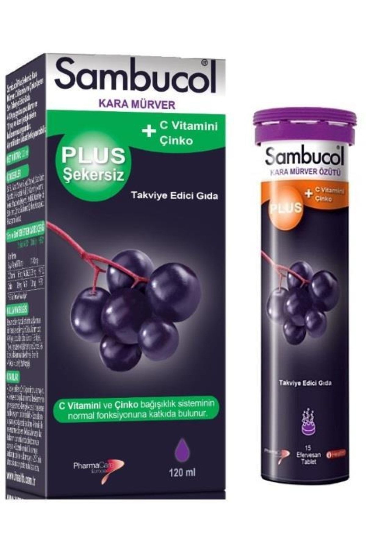 Sambucol Plus Efervesan 15 Tablet+ Plus Şekersiz Takviye Edici Gıda 120 Ml