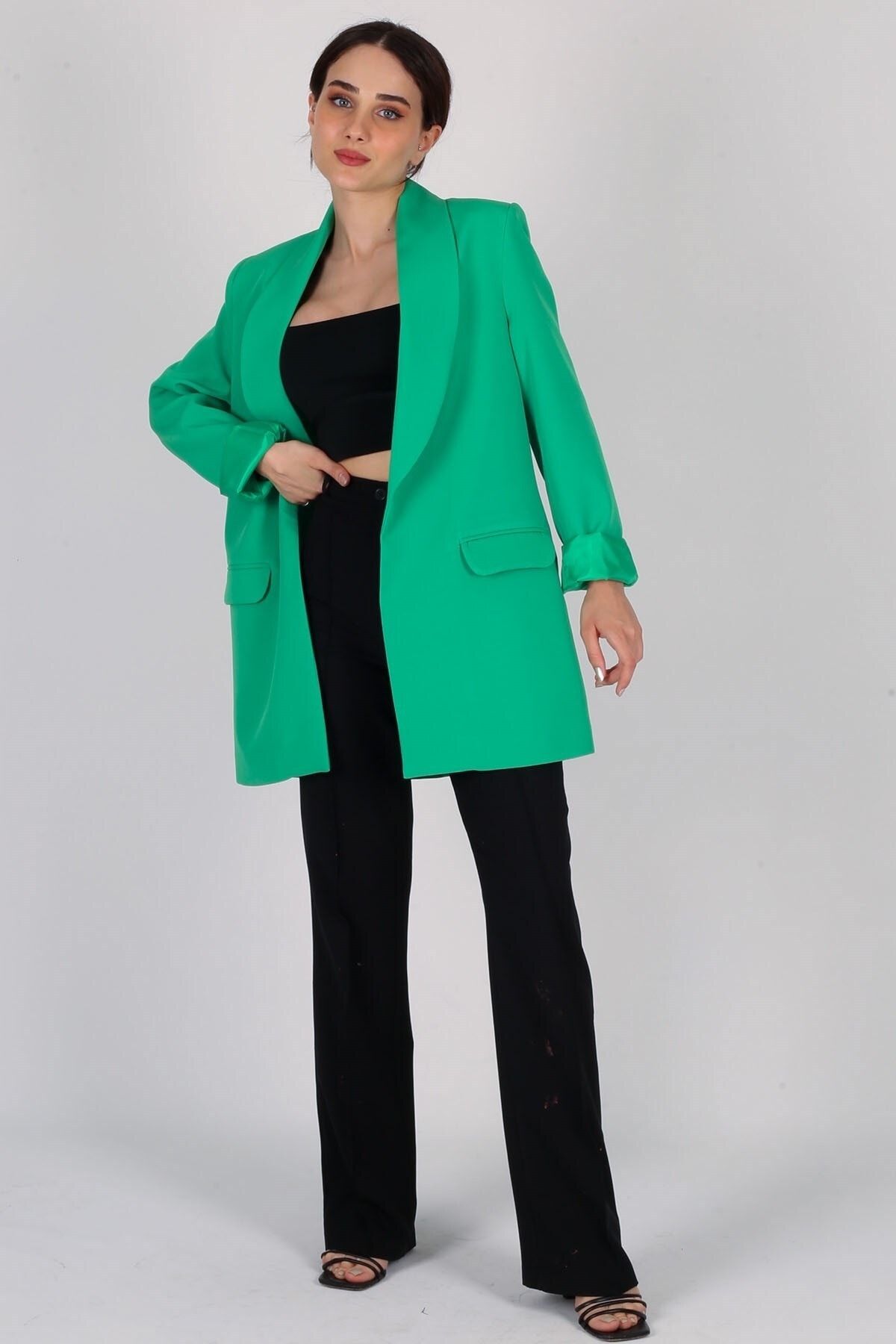FACETTE Kadın Yeşil Şal Yaka Blazer Ceket