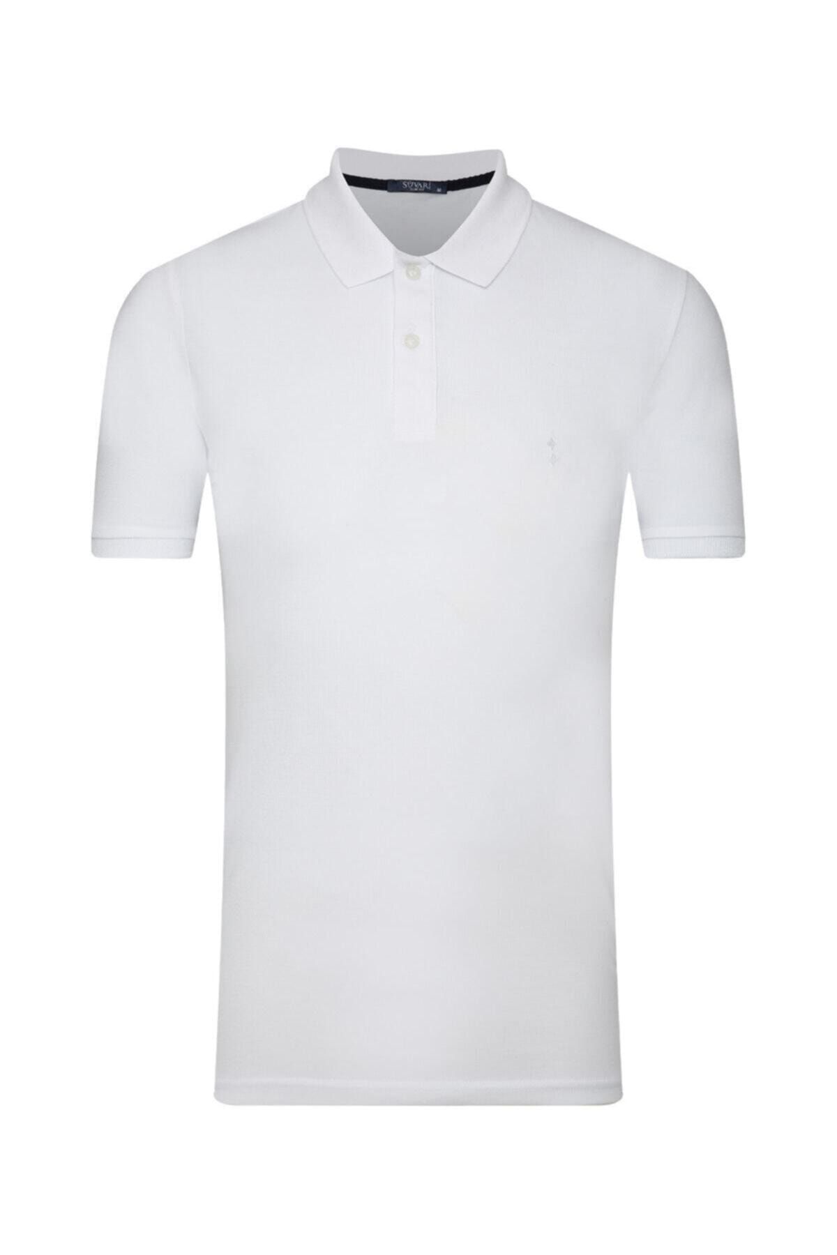 SÜVARİ Erkek Beyaz Slim Fit Polo Yaka T-shirt