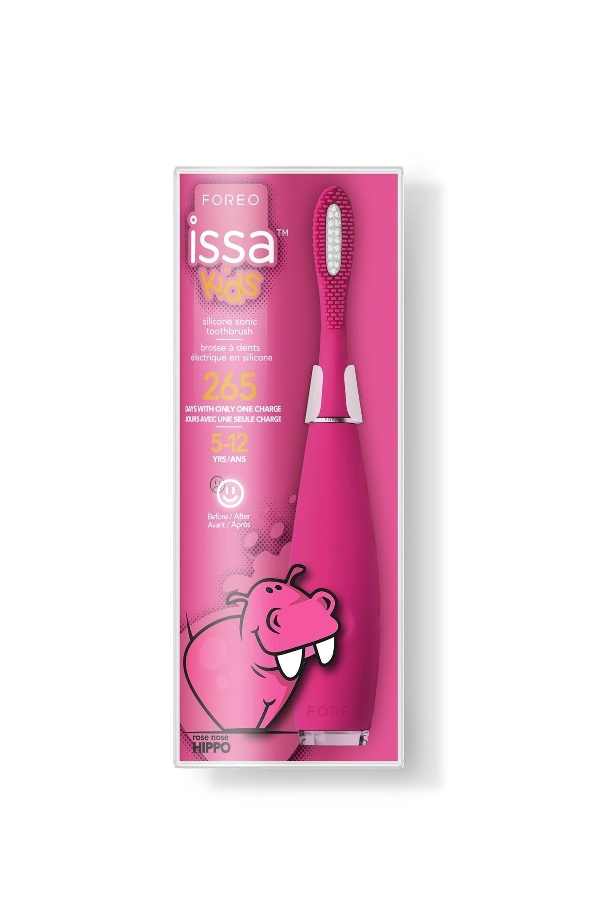 Foreo Issa™ Kids Çocuk Diş Fırçası (5-12 Yaş Için), Rose Nose Hippo