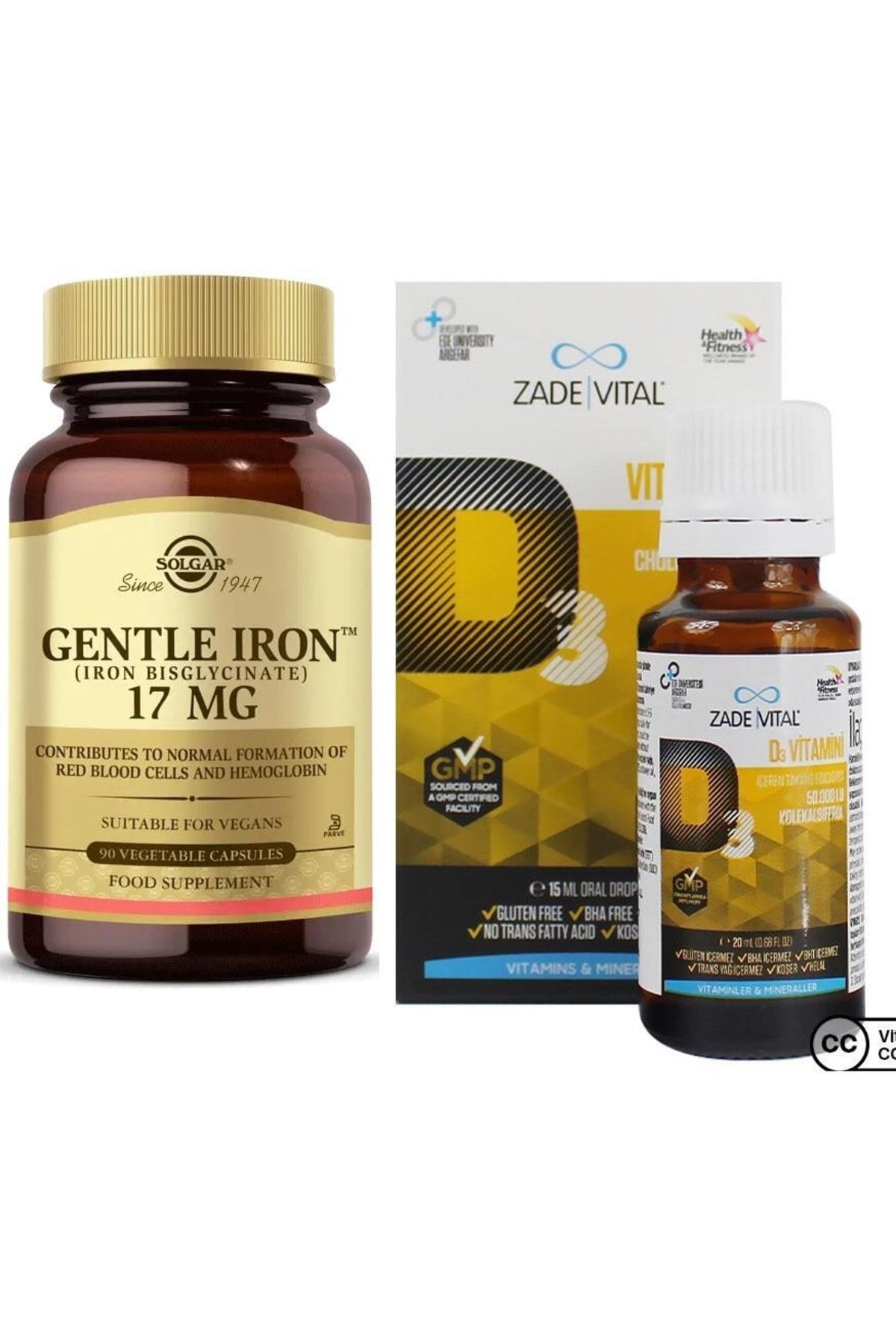 Solgar Gentle Iron 17 Mg 90 Kapsül+zade Vital D3 Vitamini 15ml