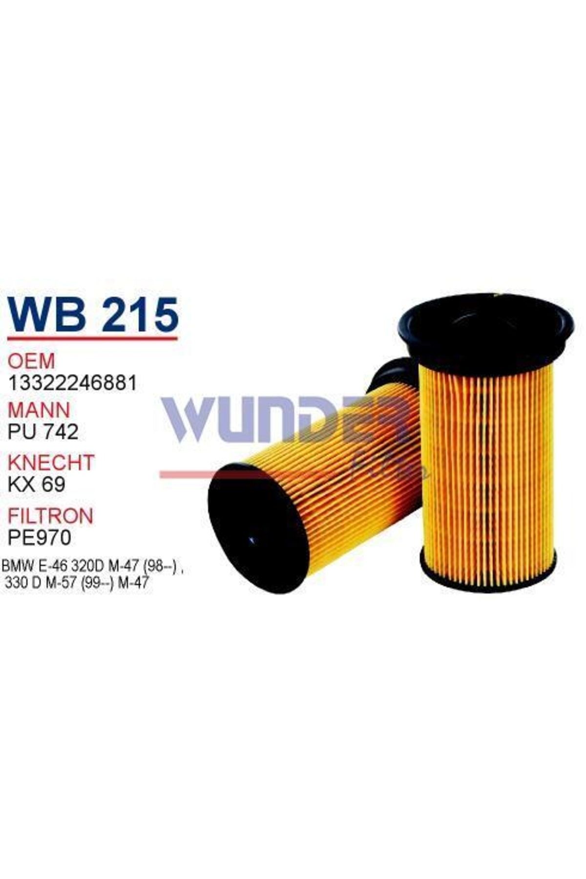WUNDER Wb215 Mazot Filtresi - Bmw E 46 318 D/td - 320 D Turbodizel