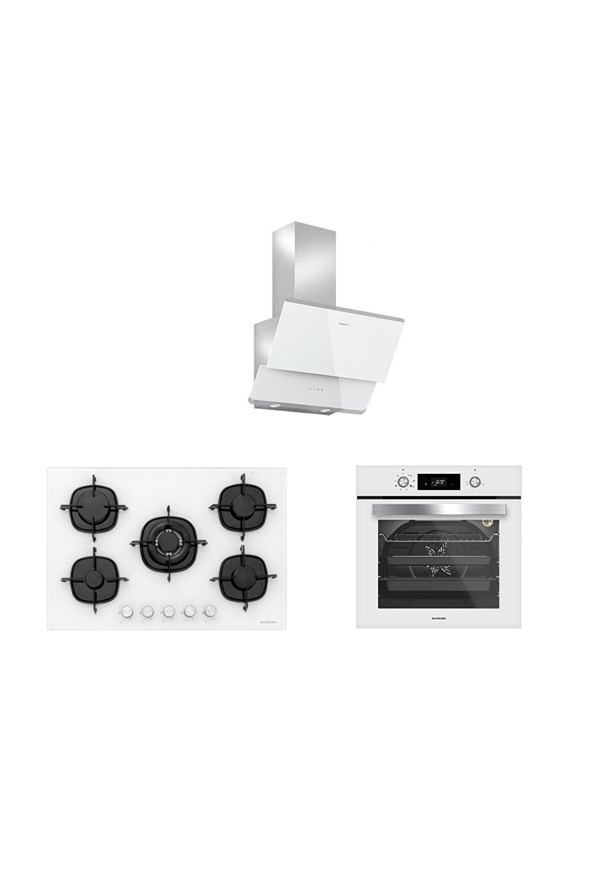 3'lü Beyaz Cam Ankastre Set (3490 Oslo 60 Beyaz57cs5365w0157bo6504w01)