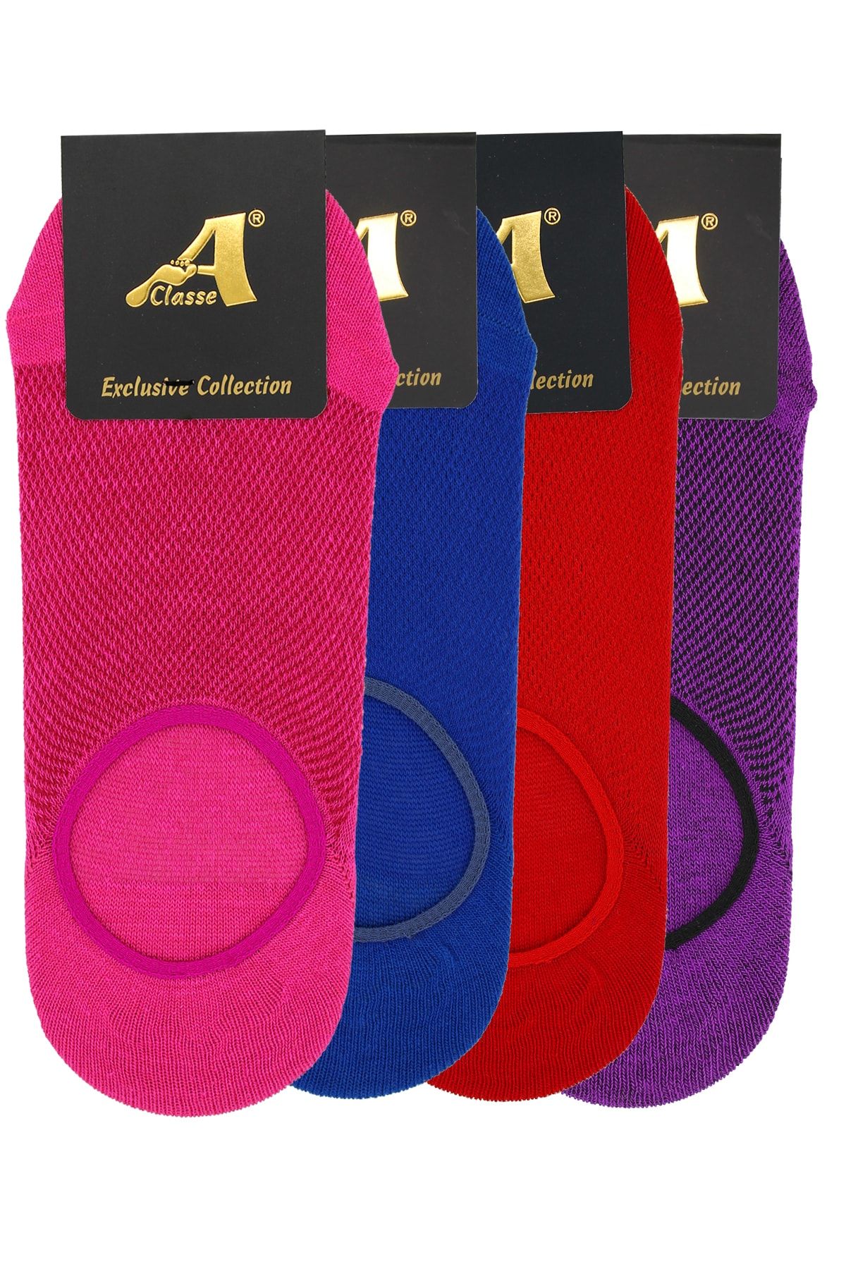 A CLASSE 4'lü Paket Pike Örgü Patik-çetik Renkli Çorap (SPOR AYAKKABIDAN GÖRÜNMEZ)