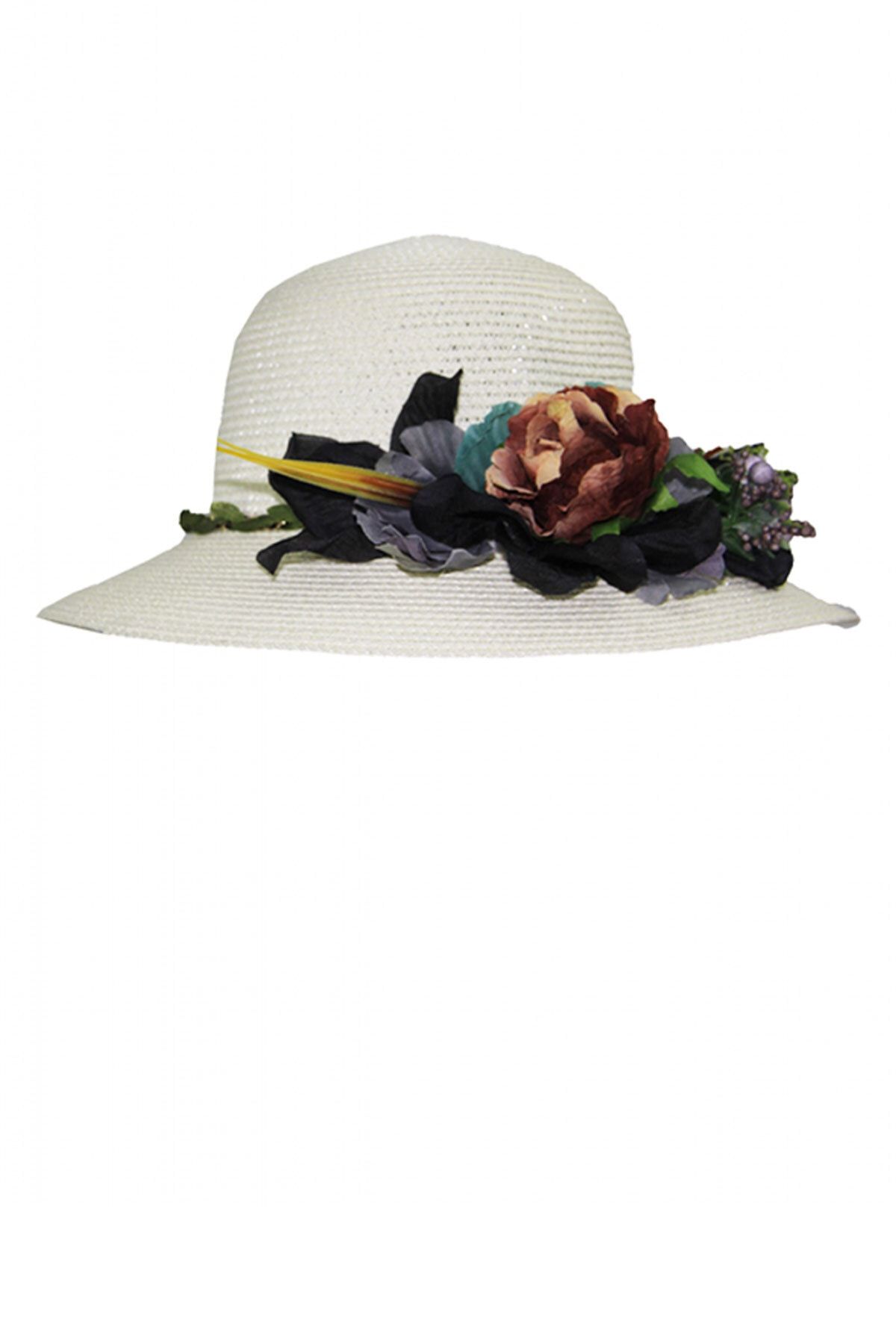 Bay Şapkacı Çiçekli Hasır Kadın Şapka 3868