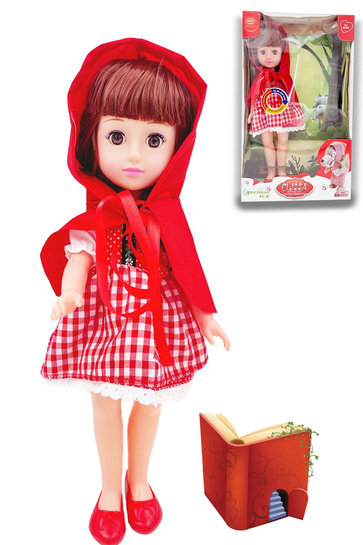Global Toys Kırmızı Başlıklı Kız Hikayesi Anlatan 45 cm Et Bebek