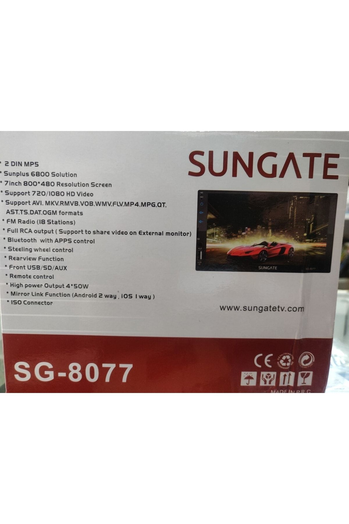 Sungate Sg-8077 7'' Touch Screen Double Dın Dokunmatik Ekranlı Oto Teybi