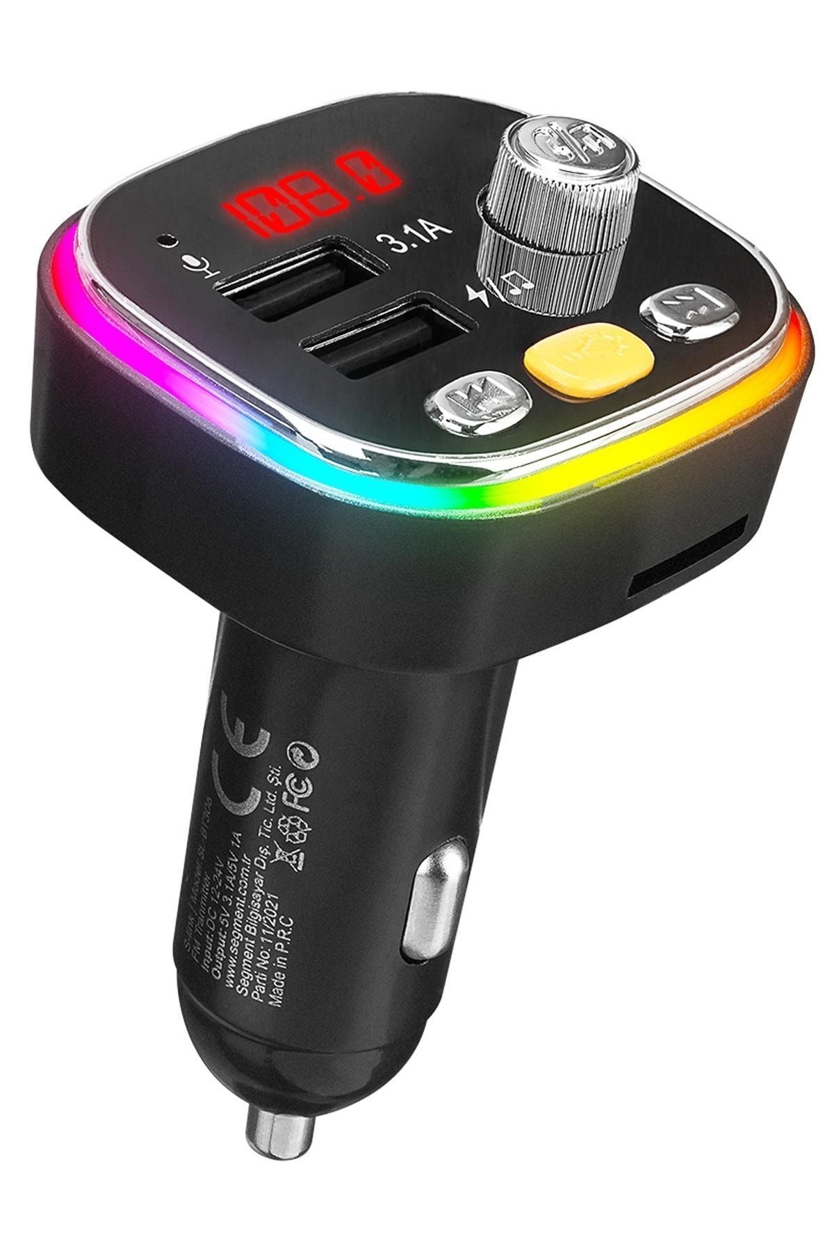 S-Link Sl-bt306 Çift Usb 5v 3.1a Rainbow Işıklı Led Ekran Tf Kartlı V5.0 Bluetooth Fm Transmitter