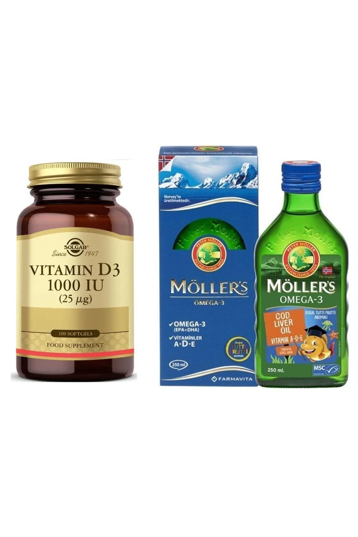 Solgar Vitamin D3 1000 Iu 100 Kapsül+möller's Omega 3 Balık Yağı 250 Ml