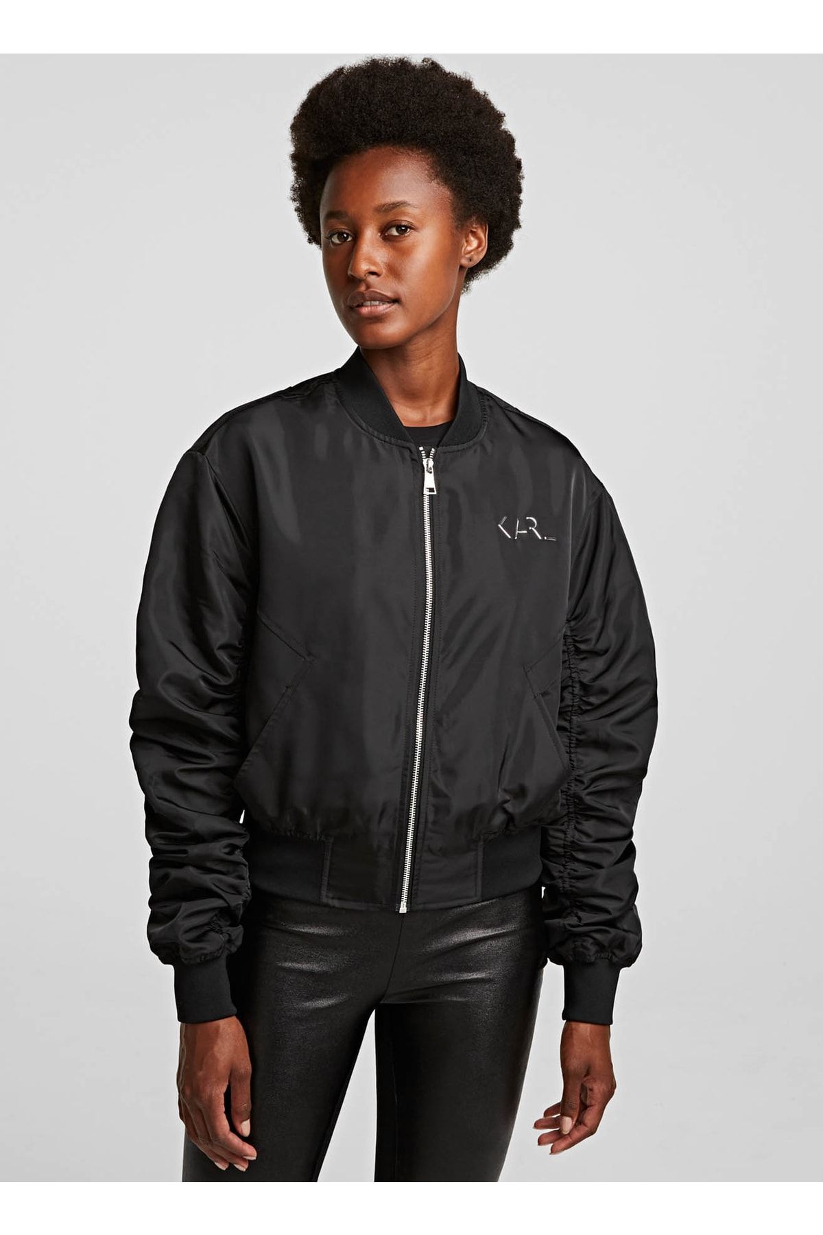 Karl Lagerfeld Logolu Siyah Kadın Bomber Ceket
