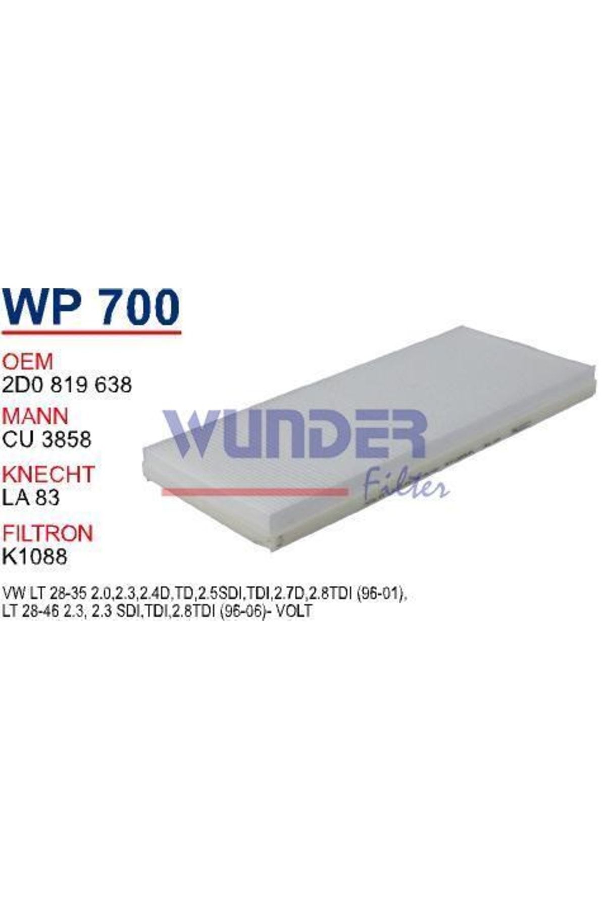 WUNDER Wp700 Polen Filtresi - Volkswagen Lt 35 - Volt Uyumlu