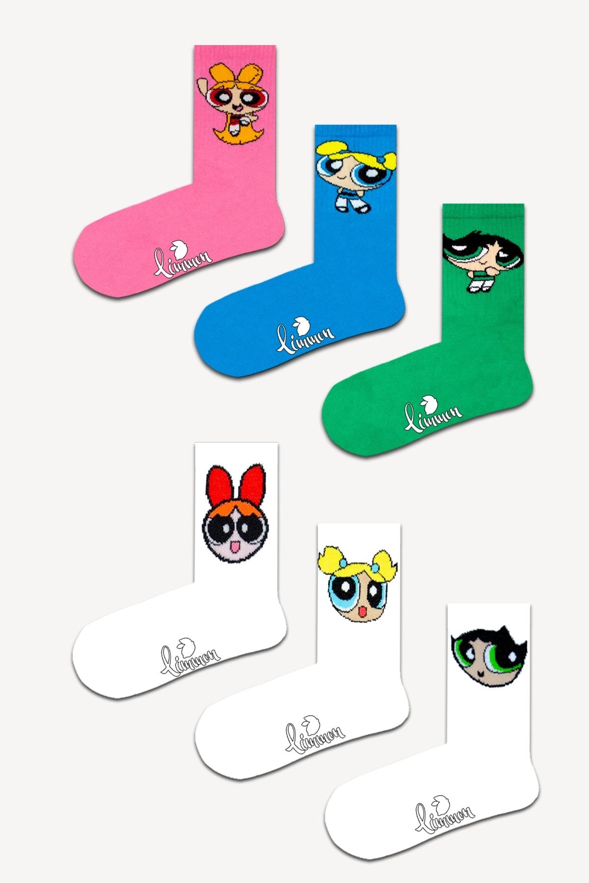 Limmon Store Powerpuff Girls Kolej Atletik Çorap Set 6'lı