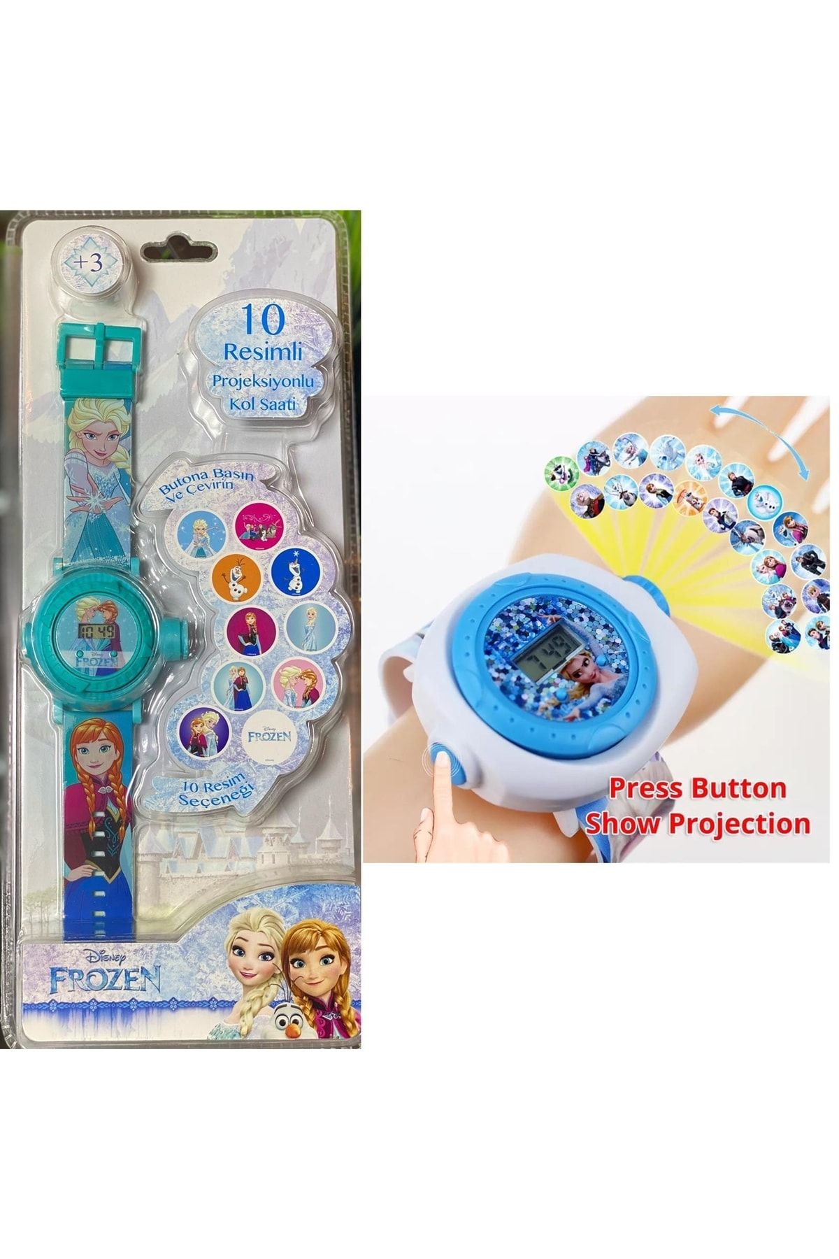 QUEEN AKSESUAR Disney Frozen Elsa Anna Karlar Ülkesi 10 Resimli Projeksiyonlu Saat Kız Çocuk Saati