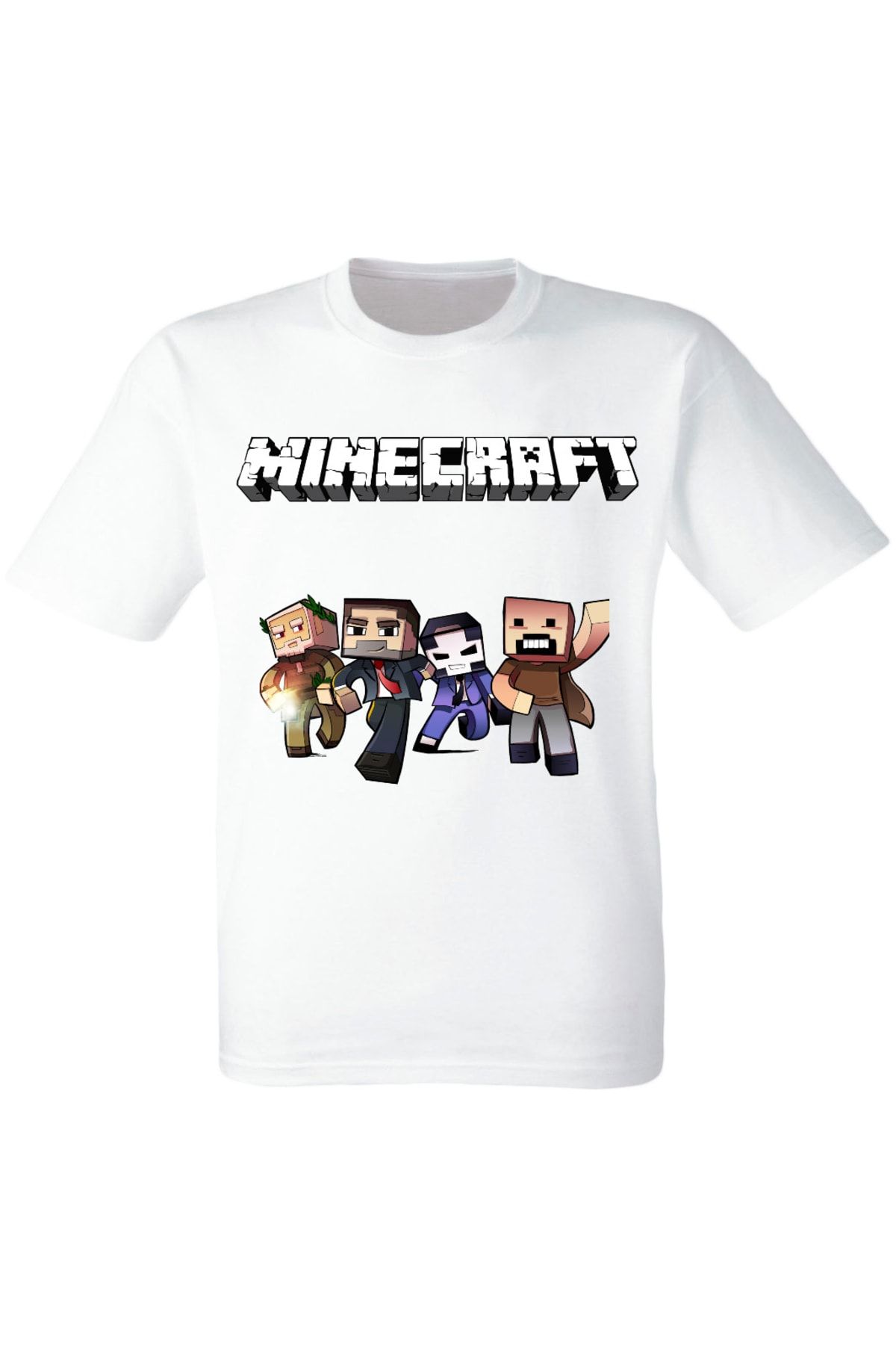 Minecraft Karışık Minecraft Baskılı Beyaz Tişört