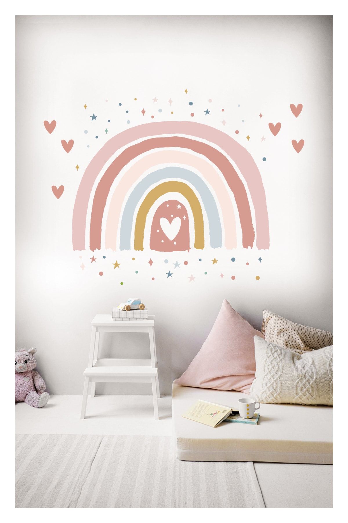 Sticker Sepetim Soft Renkli Puantiye Yıldız Kalpler Ve Gökkuşağı Dekoratif Çocuk Odası Duvar Süsü Duvar Sticker