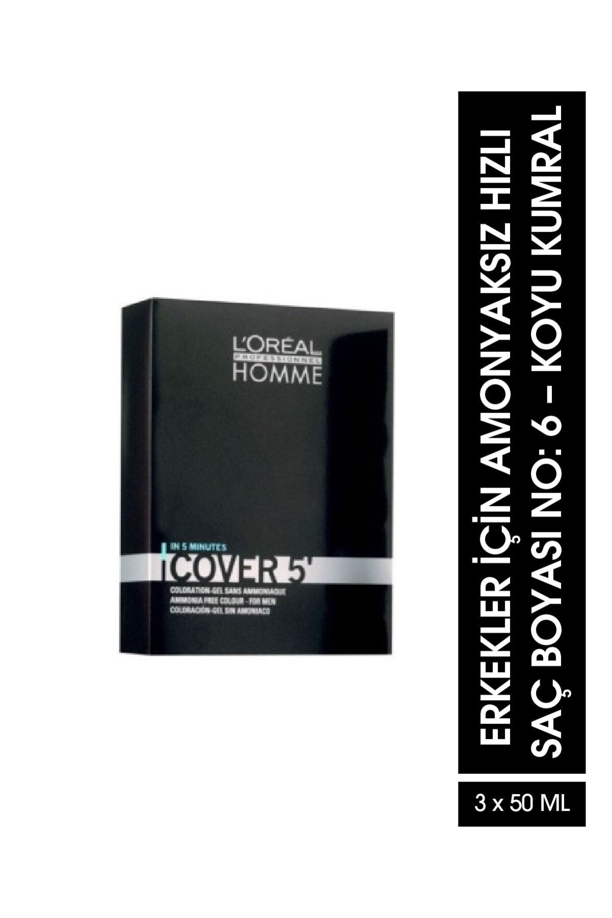 L'oreal Professionnel Pour Homme Cover 5' Erkekler için Amonyaksız Hızlı Saç Boyası No:6- Koyu Kumral 3x50 ml