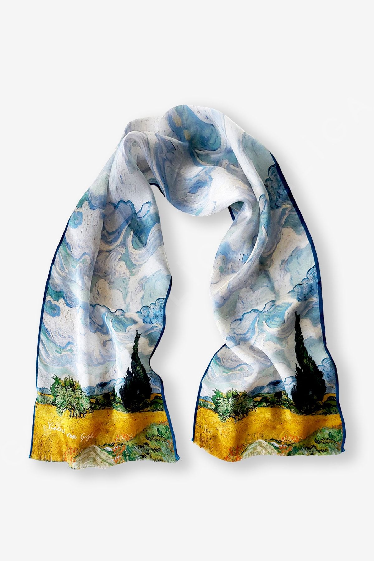 Galiga Van Gogh-cypress %100 Ipek Fular 26*130cm 'art On Silk'