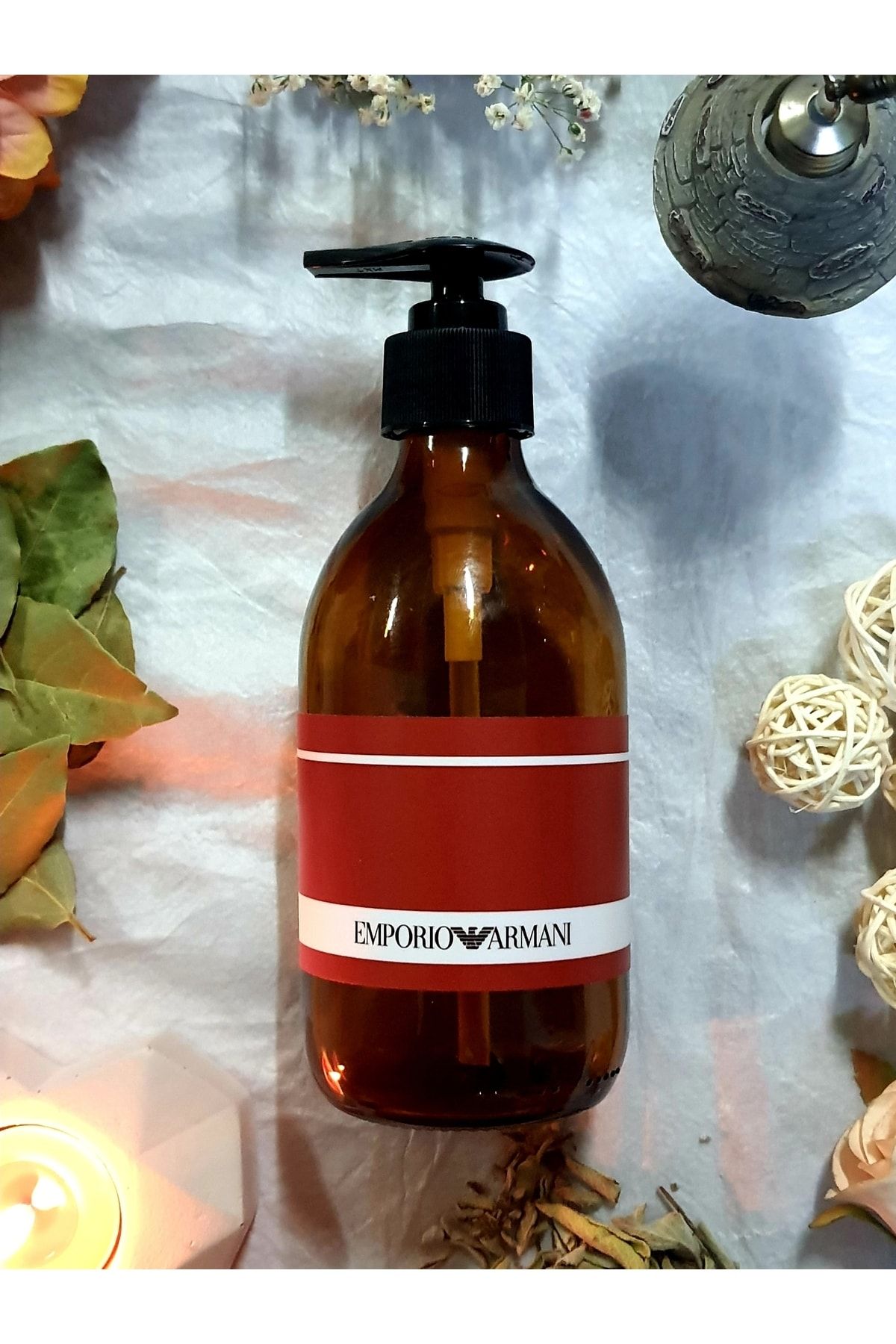 Saccura Decor Banyo Aksesuarı Amber Emporio Armani Kişisel Bakım Sabunluk Sıvı Sabun Şampuan Vücut Losyonu Şişesi