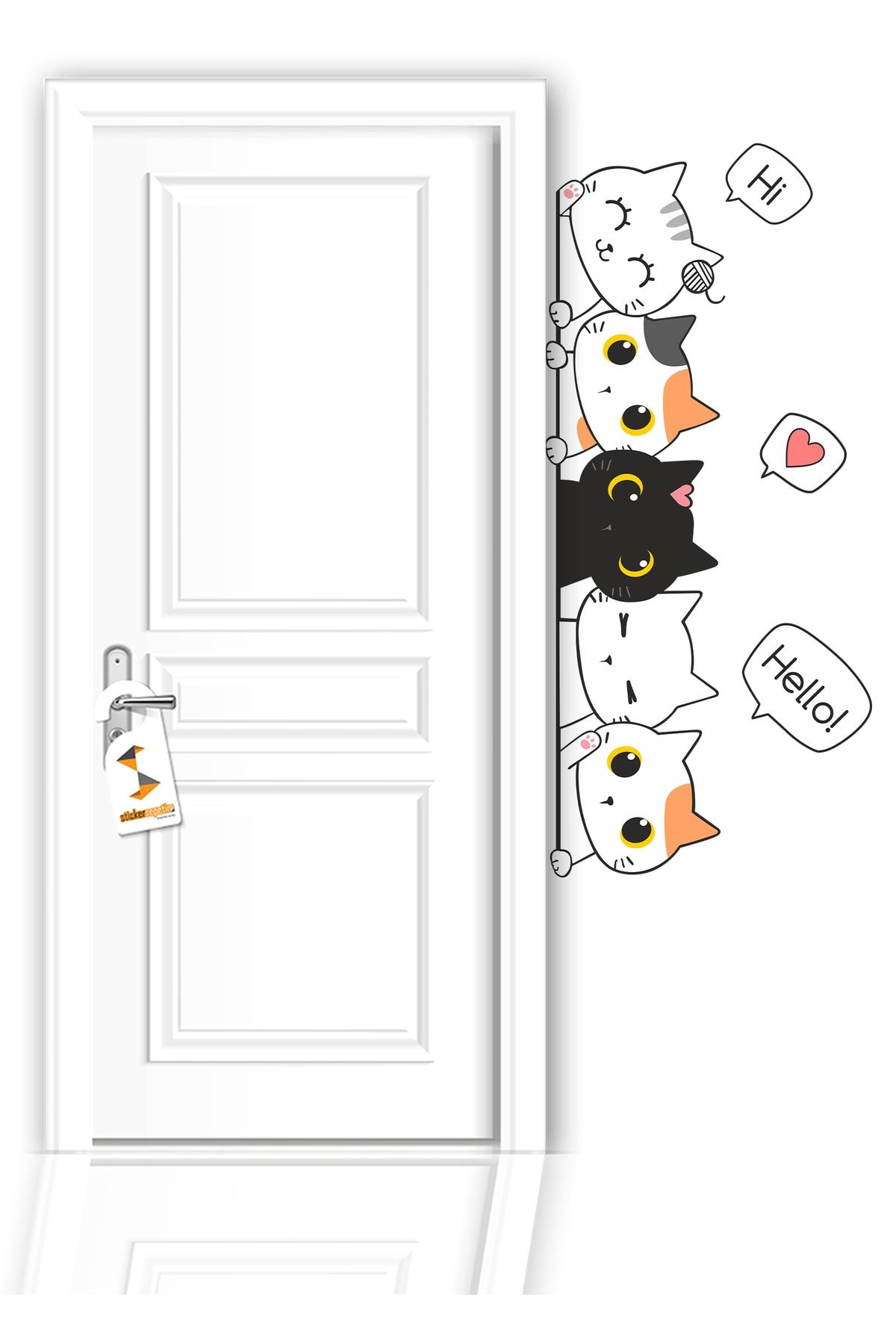 Sticker Sepetim Çocuk Odası Kapı Kenarı Dekoratif Sticker Sevimli Kediler Duvar Süsü