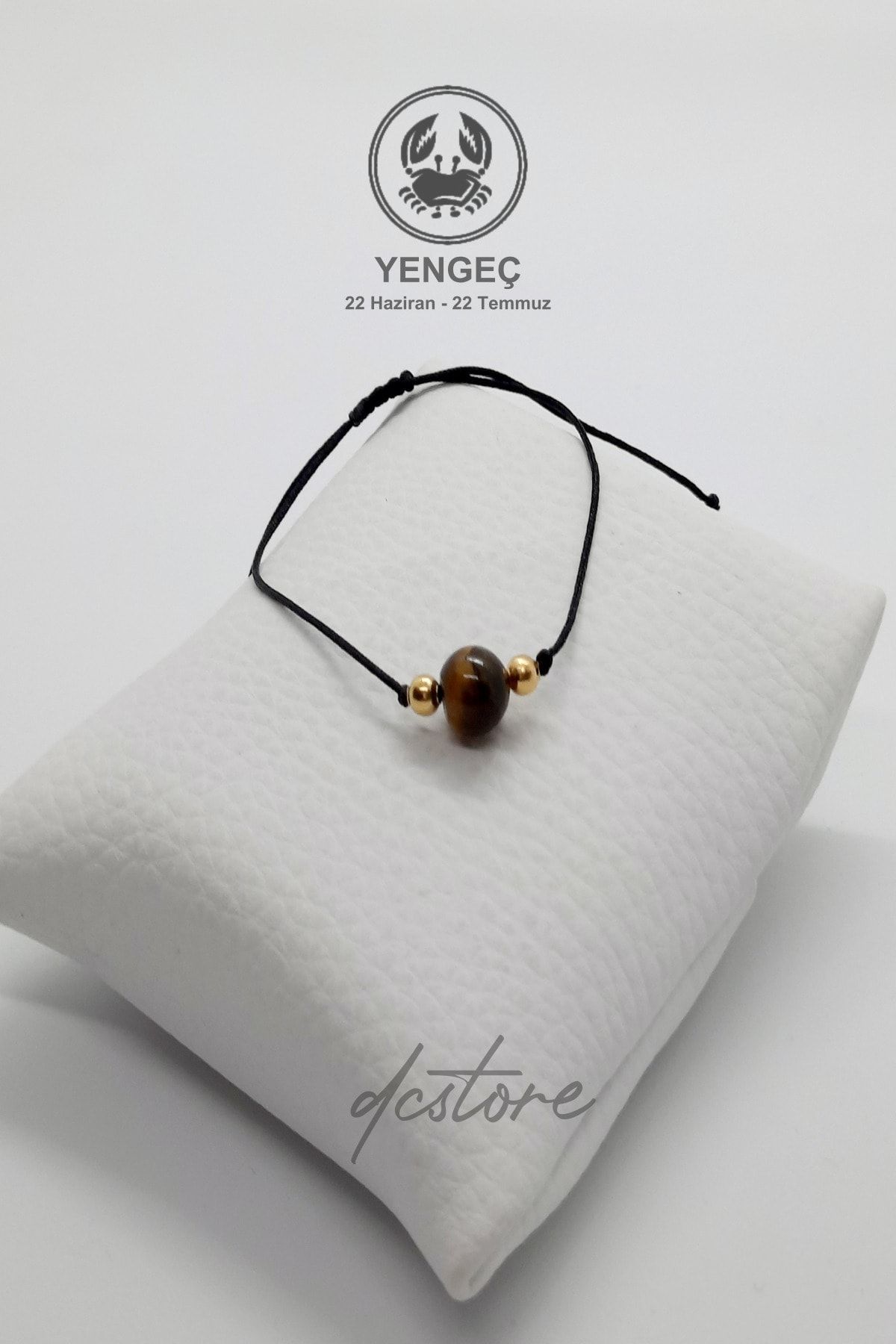 Dcstore Burç Taşı Doğaltaş 8mm Yengeç Burcu Kaplangözü Taşı Bileklik Siyahrenk Makromeörgüaltınkaplamaboncuk