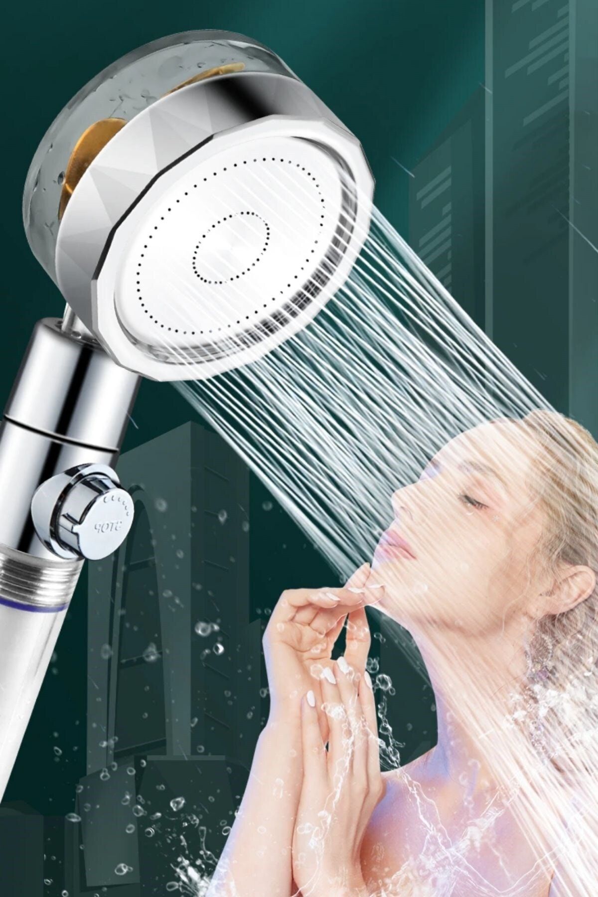Buffer ® Turbo Pervaneli Su Tasarruflu 360 Derece Dönebilen Ayarlanabilir Tazyikli Duş Başlığı