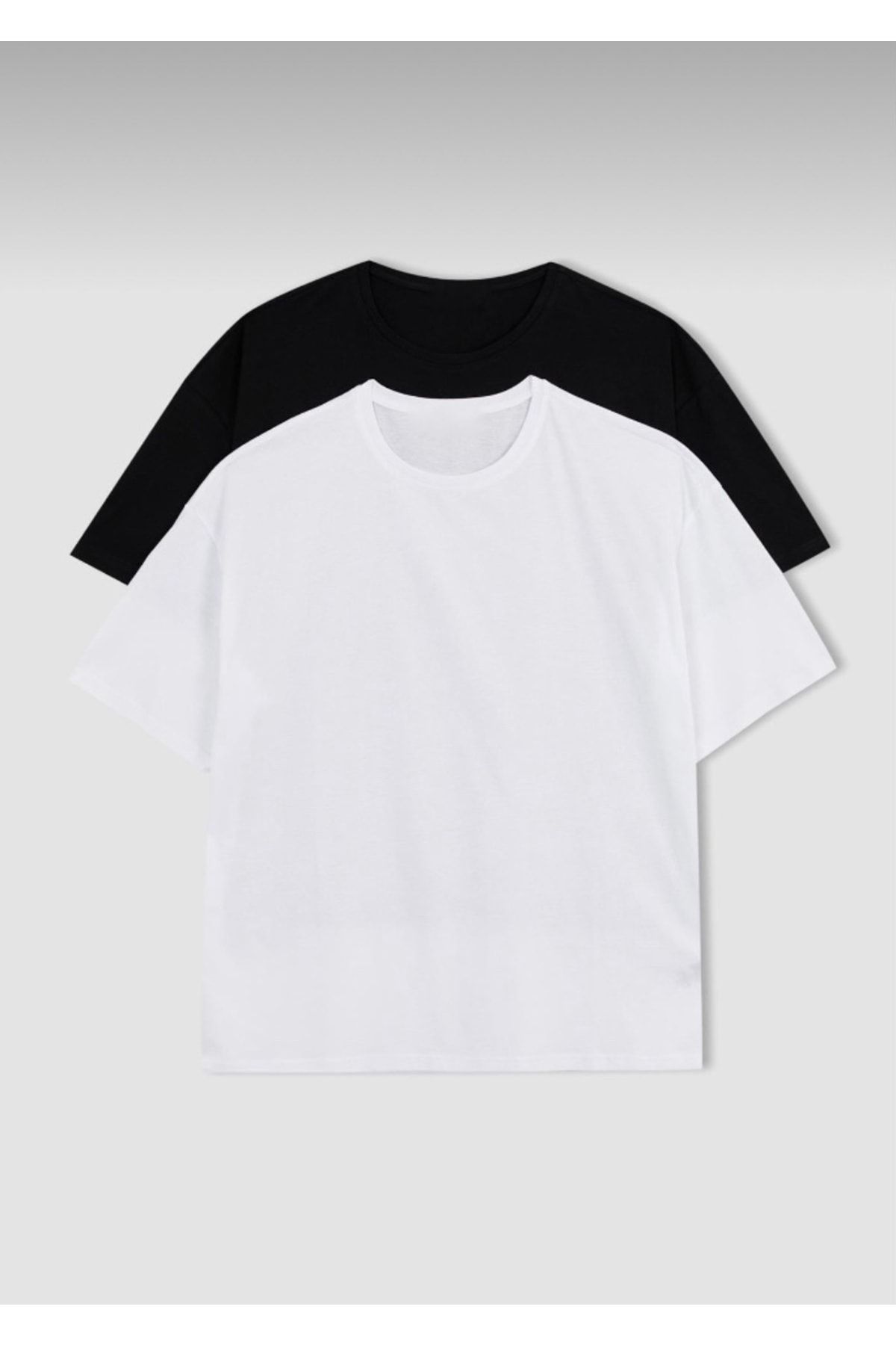JAKARLI Unisex 2’li Hazır Paket Siyah - Beyaz Oversize T-shirt