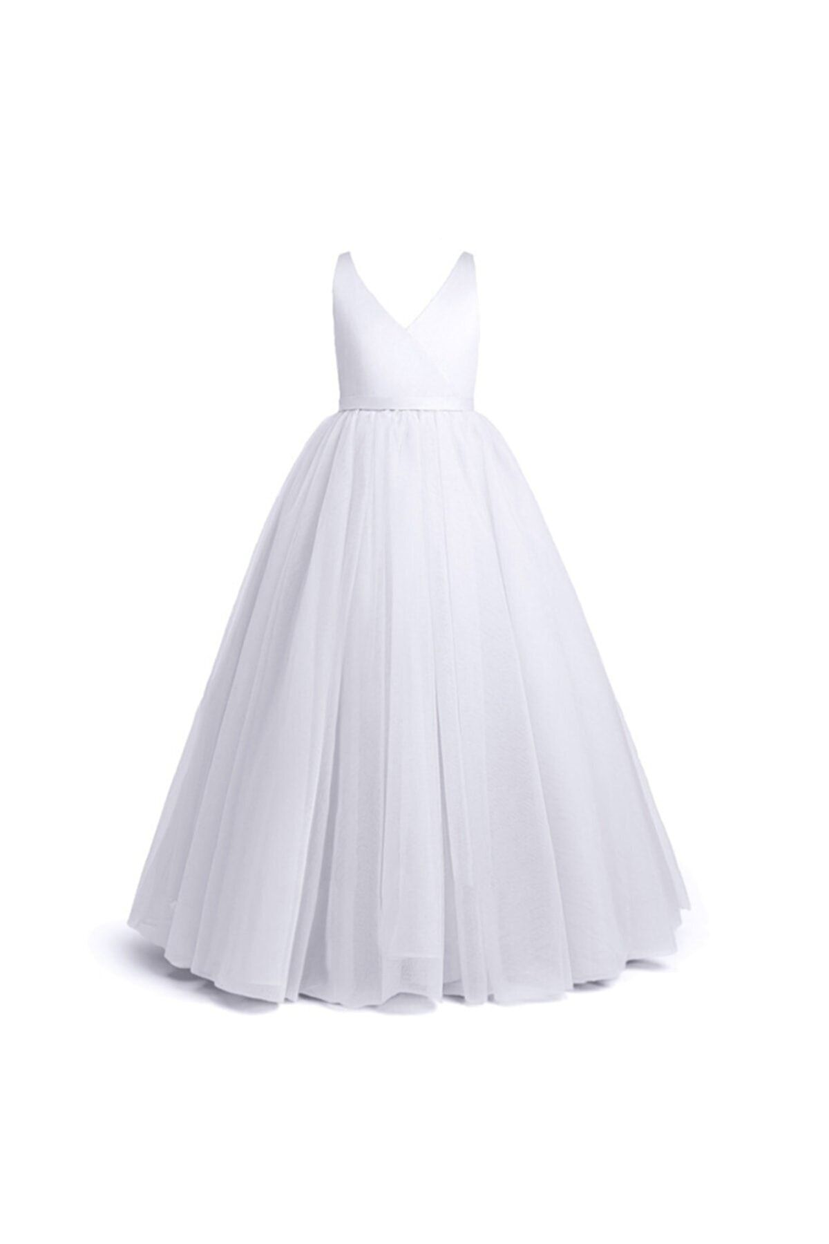 NSM Nese Sadic Wedding Kız Çocuk Beyaz Sade Şık Doğum Günü Parti Elbise