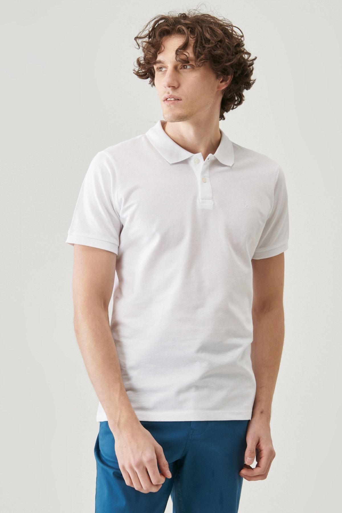 Lee Regular Fit Normal Kesim %100 Pamuk Kırık Beyaz Erkek Polo Yaka T-shirt