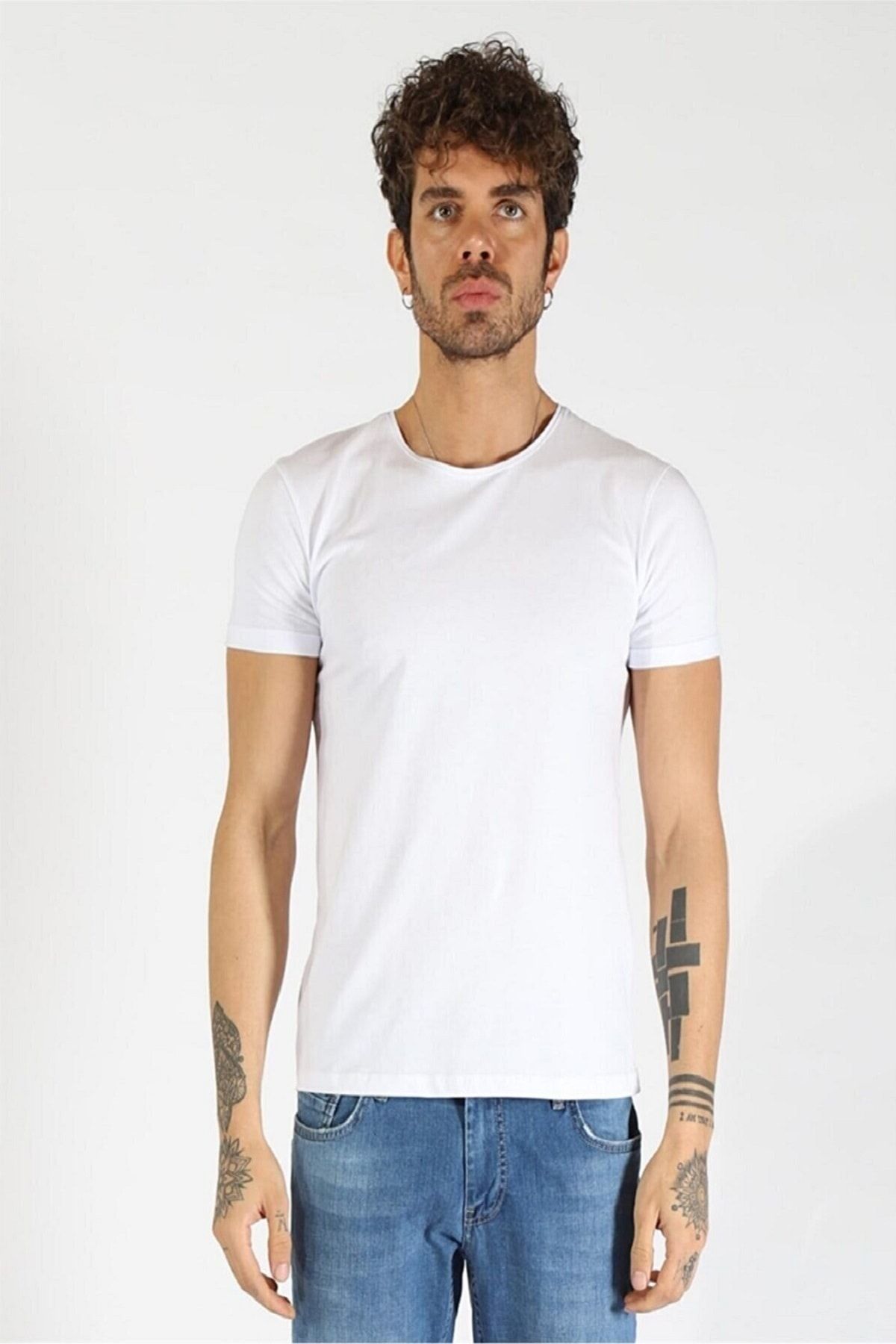 Twister Jeans Erkek Bisiklet Yaka Battal T-shirt Ets 1828 Beyaz