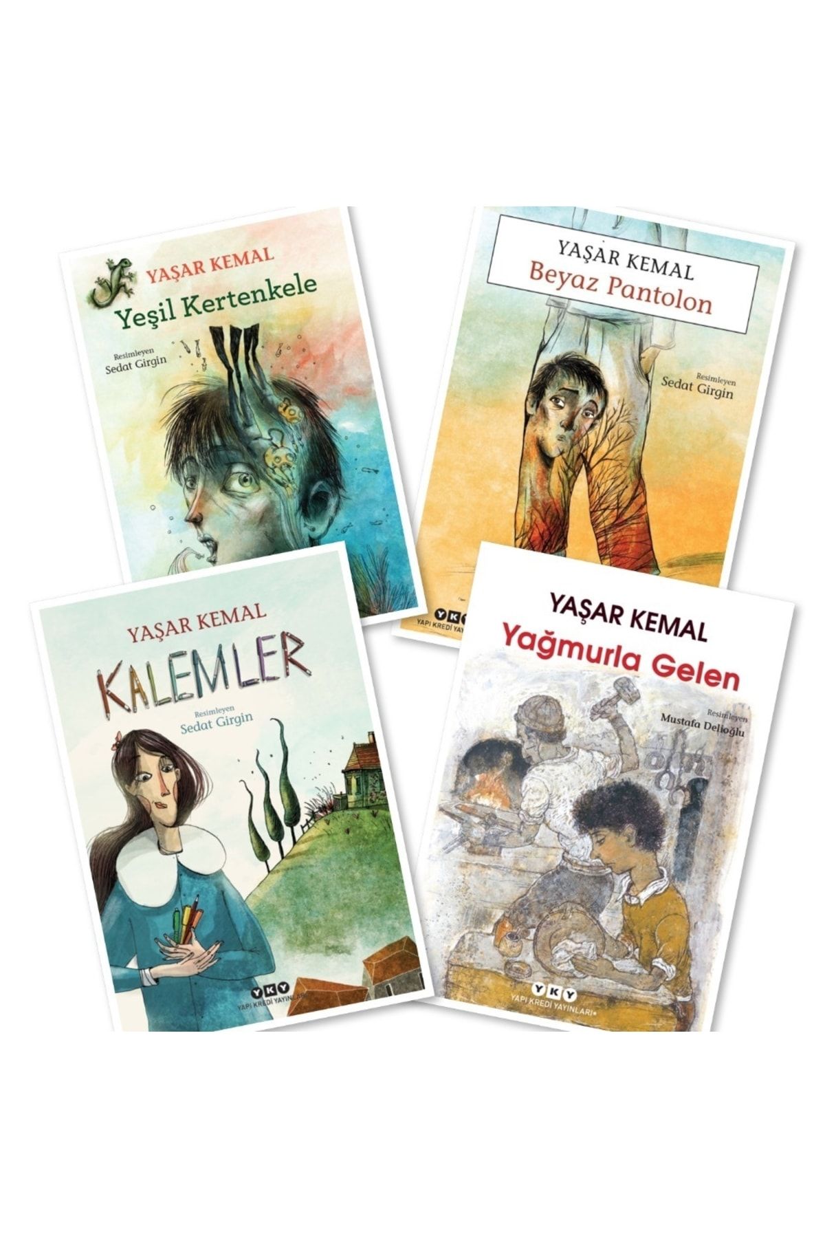 Yapı Kredi Yayınları Yeşil Kertenkele - Beyaz Pantolon - Kalemler - Yağmurla Gelen, Yaşar Kemal 4 Kitap