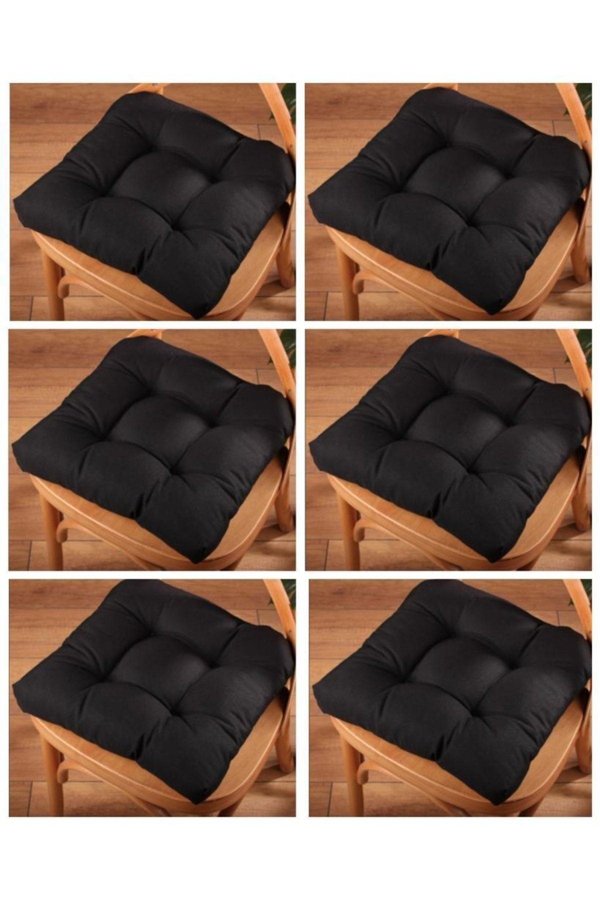 ALTINPAMUK 6'lı Gold Lüx Pofidik Sandalye Minderi Özel Dikişli 40x40cm Siyah
