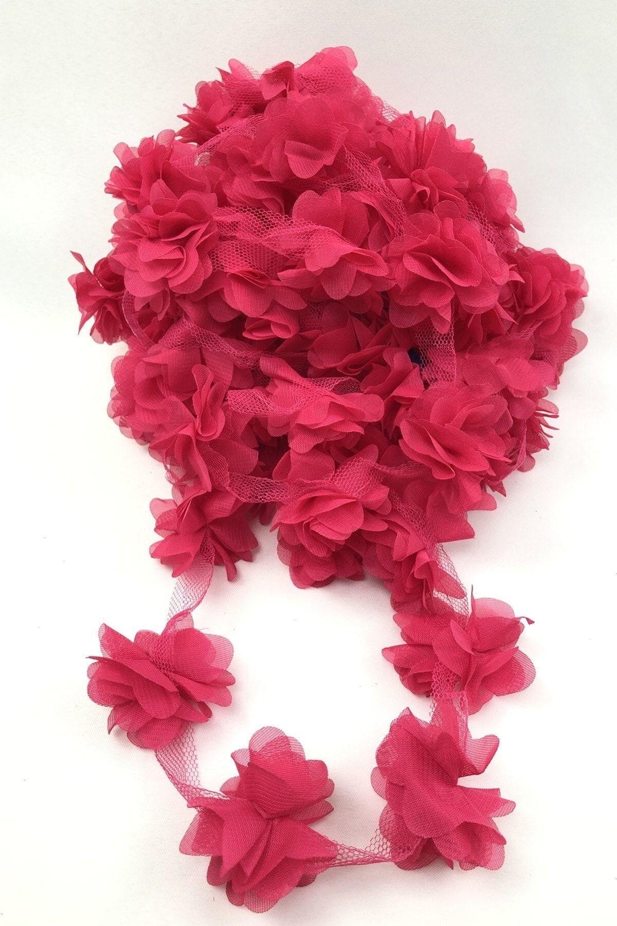 Hobigram Dekoratif Şerit Fuşya Renk Lazer Kesim Tül Çiçek
