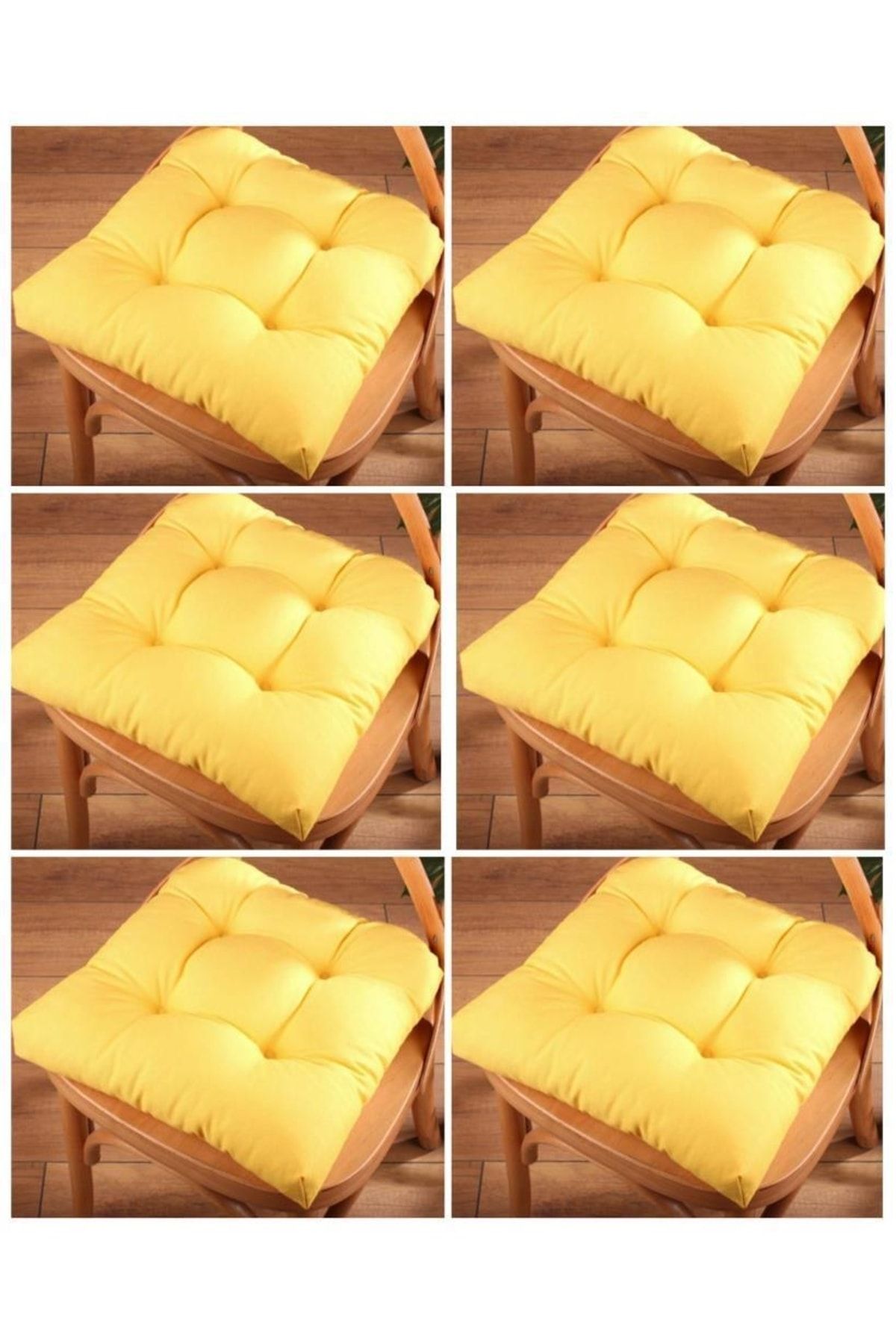 ALTINPAMUK 6'lı Gold Lüx Pofidik Sandalye Minderi Özel Dikişli 40x40cm Sarı