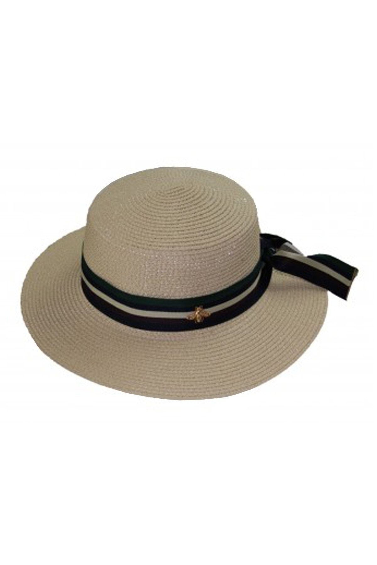 Bay Şapkacı Şeritli Hasır Kadın Şapka 3853