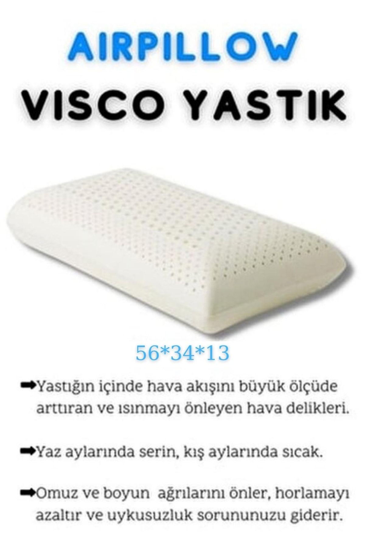 Ankaflex Visco Ortopedik Hava Kanallı Yastık Air Pillow Yumuşak Yastık 56x34x13cm Alçak Yükseklikte Yastık