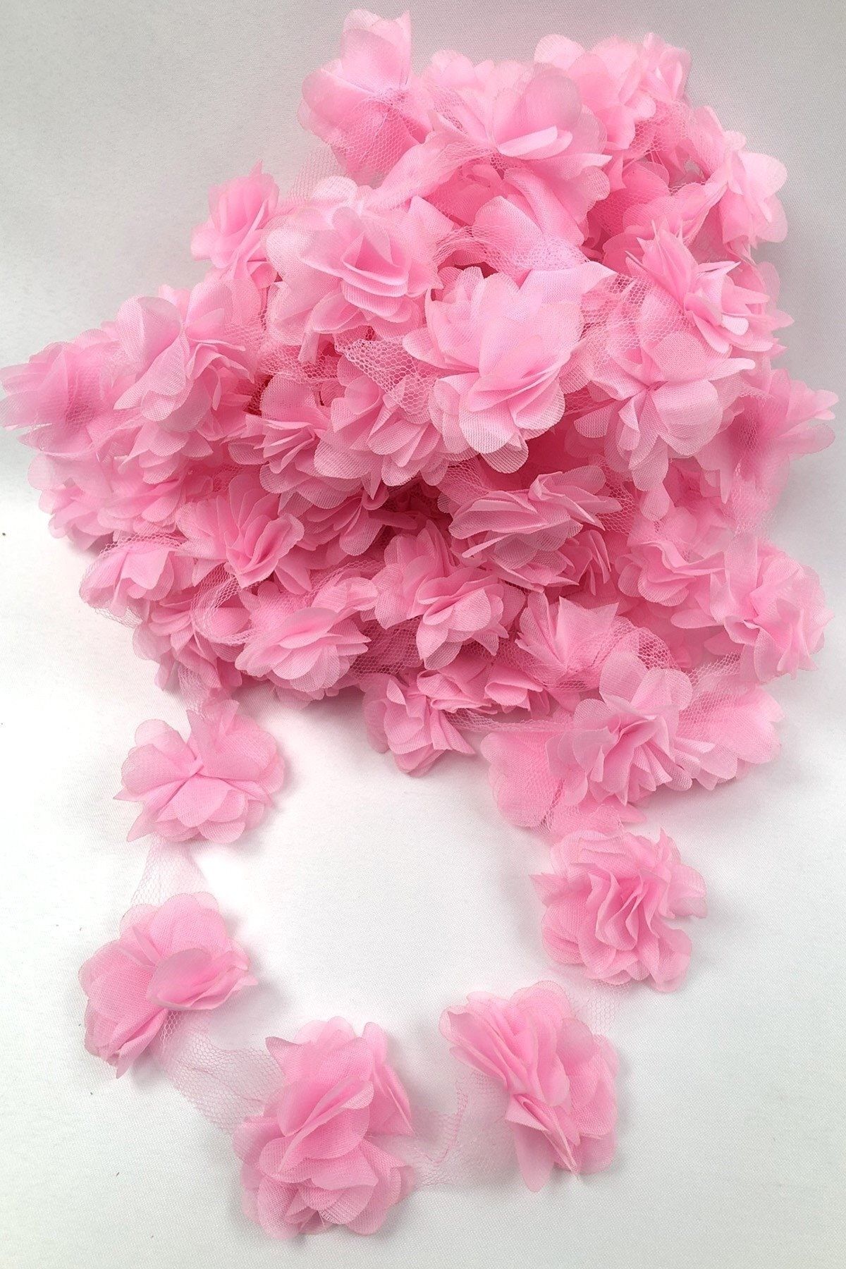 Hobigram Dekoratif Şerit Pembe Renk Lazer Kesim Tül Çiçek