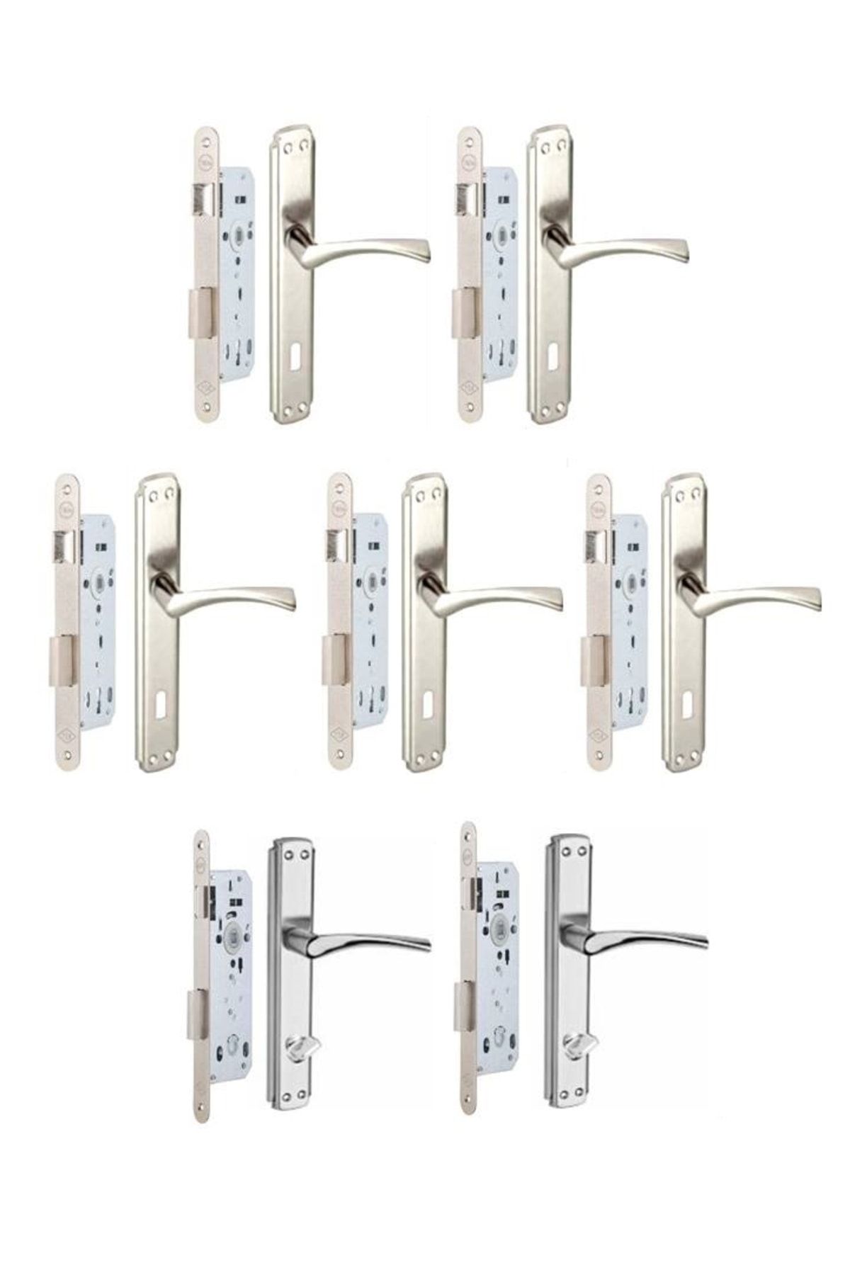 Yale 3+1 Daire Kapı Kolu-kilit Seti (7 Takım) 5 Oda Kapı Kolu+kilit 2 Wc Kapı Kolu+kilit