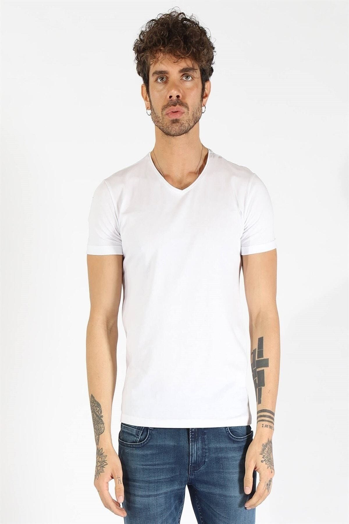 Twister Jeans Erkek Bisiklet Yaka Battal T-shirt 1827 Beyaz