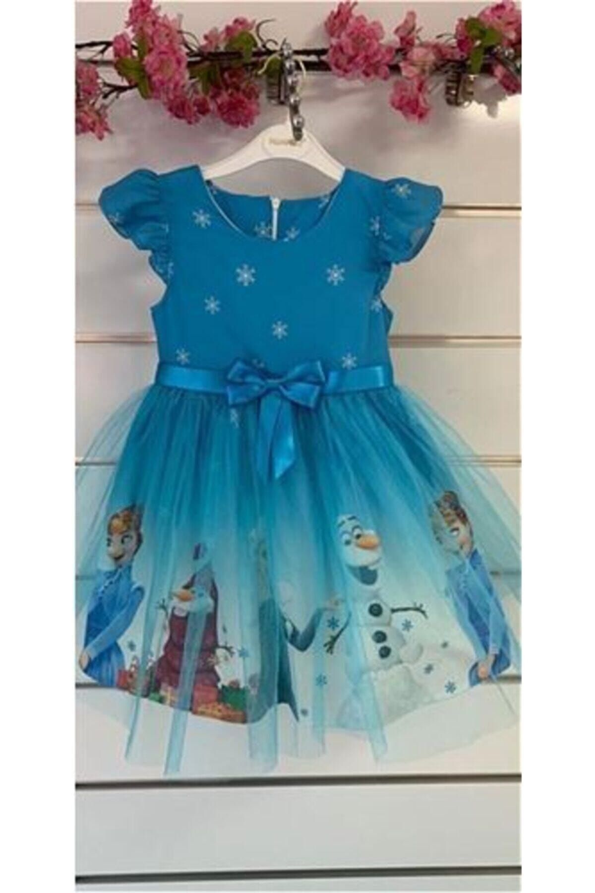 Pumpido Kız Çocuk Mavi Elsalı Elbise