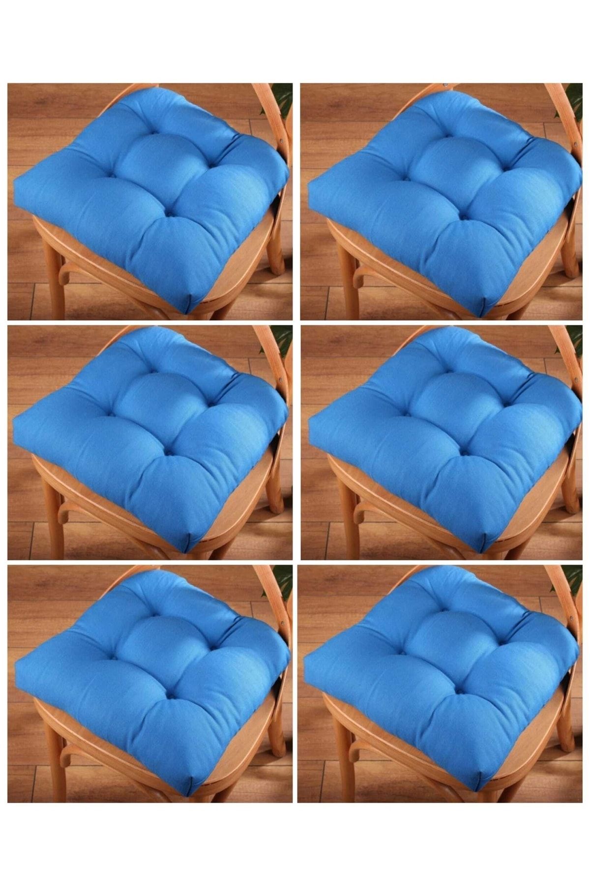 ALTINPAMUK 6'lı Gold Lüx Pofidik Sandalye Minderi Özel Dikişli 40x40cm Mavi